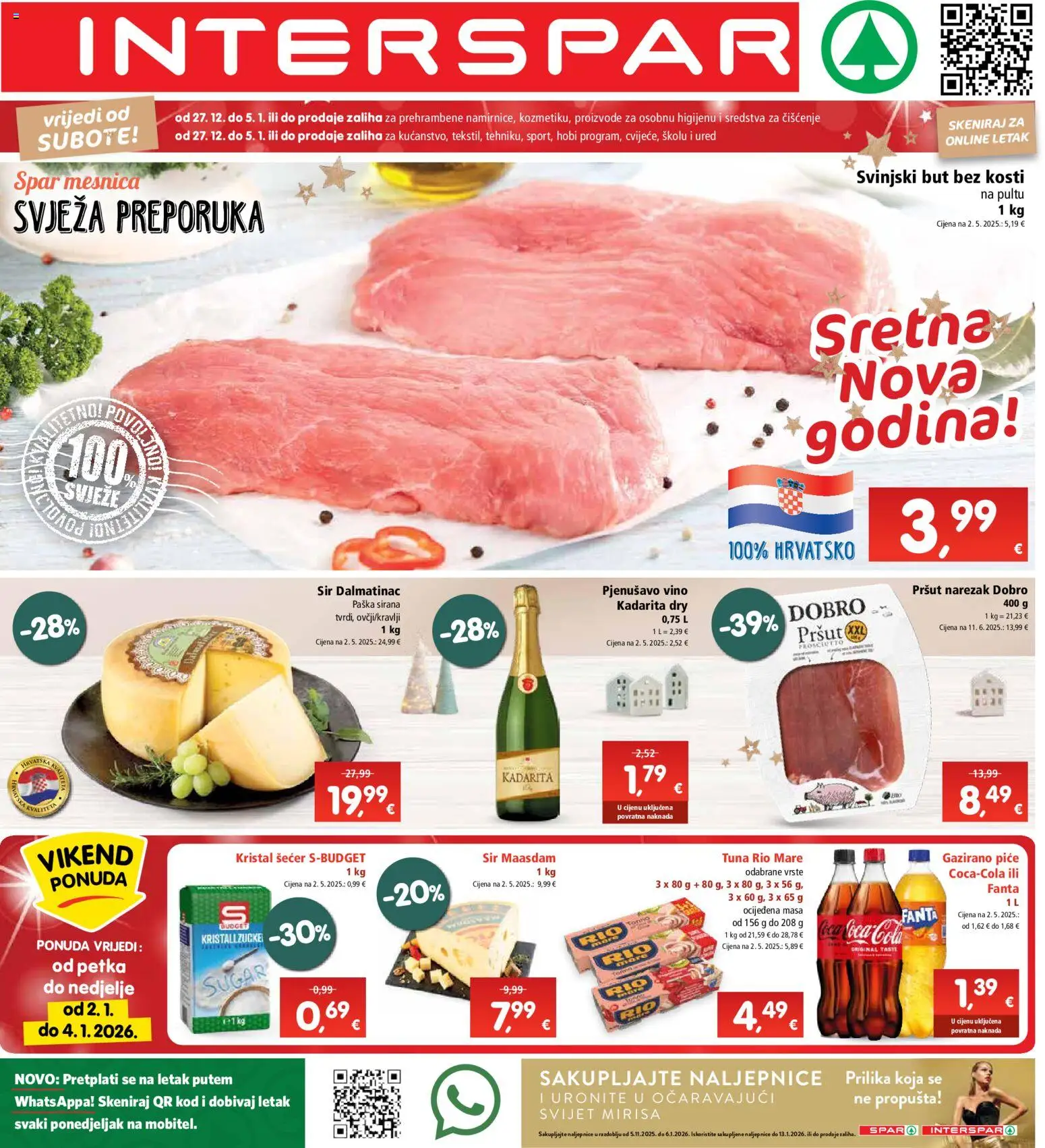 Interspar katalog | vrijedi od 27.12.2025 | Stranica: 1 | Proizvodi: Fanta, Rio Mare, Pršut, Šećer