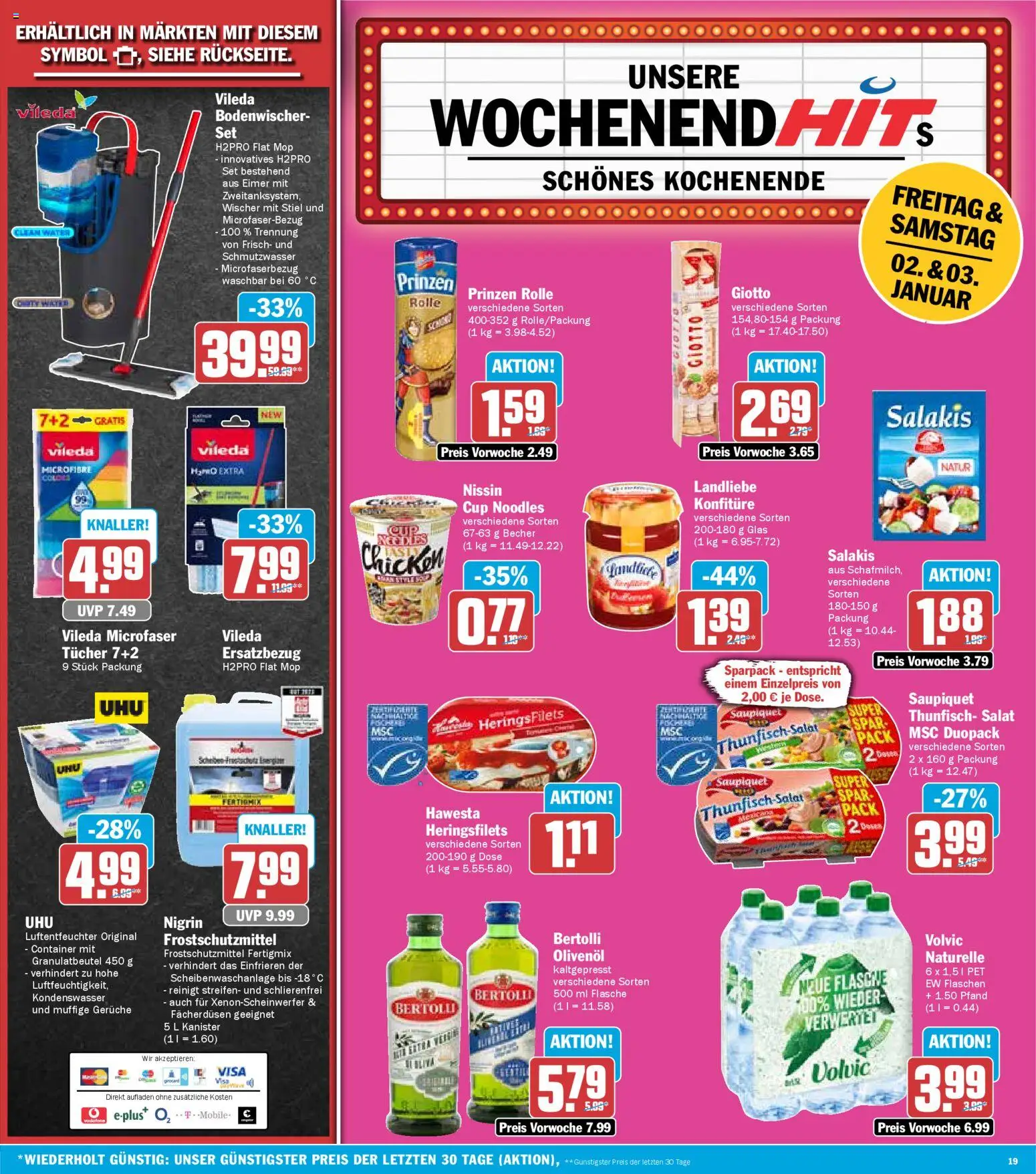 HIT Bayern – gültig ab 29.12.2025 | Seite: 19 | Produkte: Thunfisch, Olivenol, Salakis, Volvic