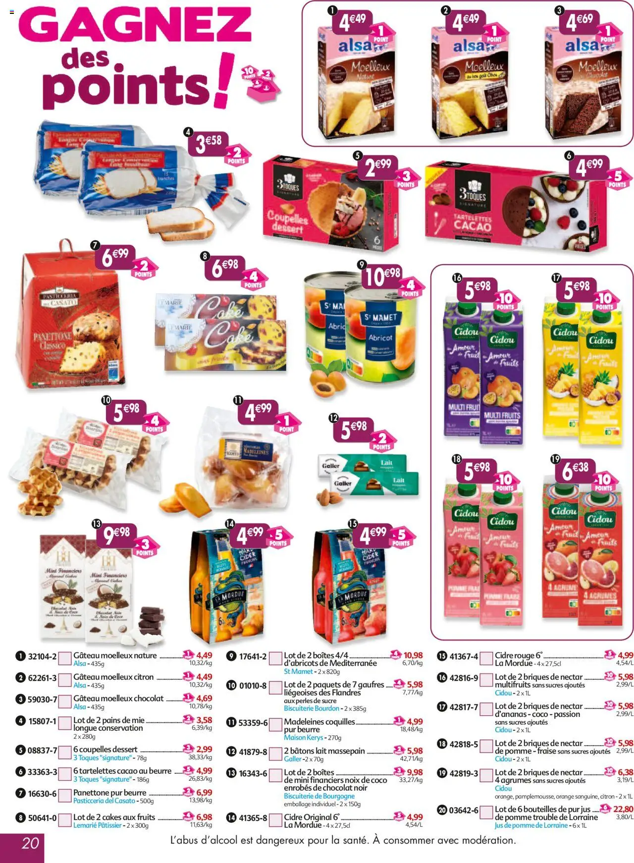 {H1} | Page: 20 | Produits: Sucre, Lait, Jus de pomme, Noix