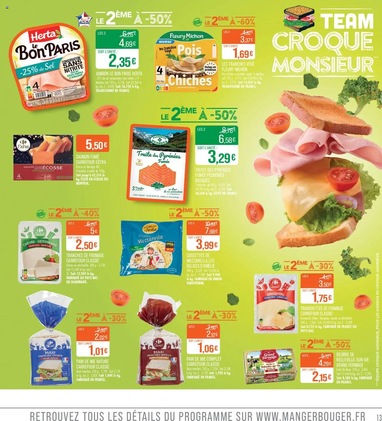  | Page: 13 | Produits: Emmental, Pain de mie, Pois, Jambon