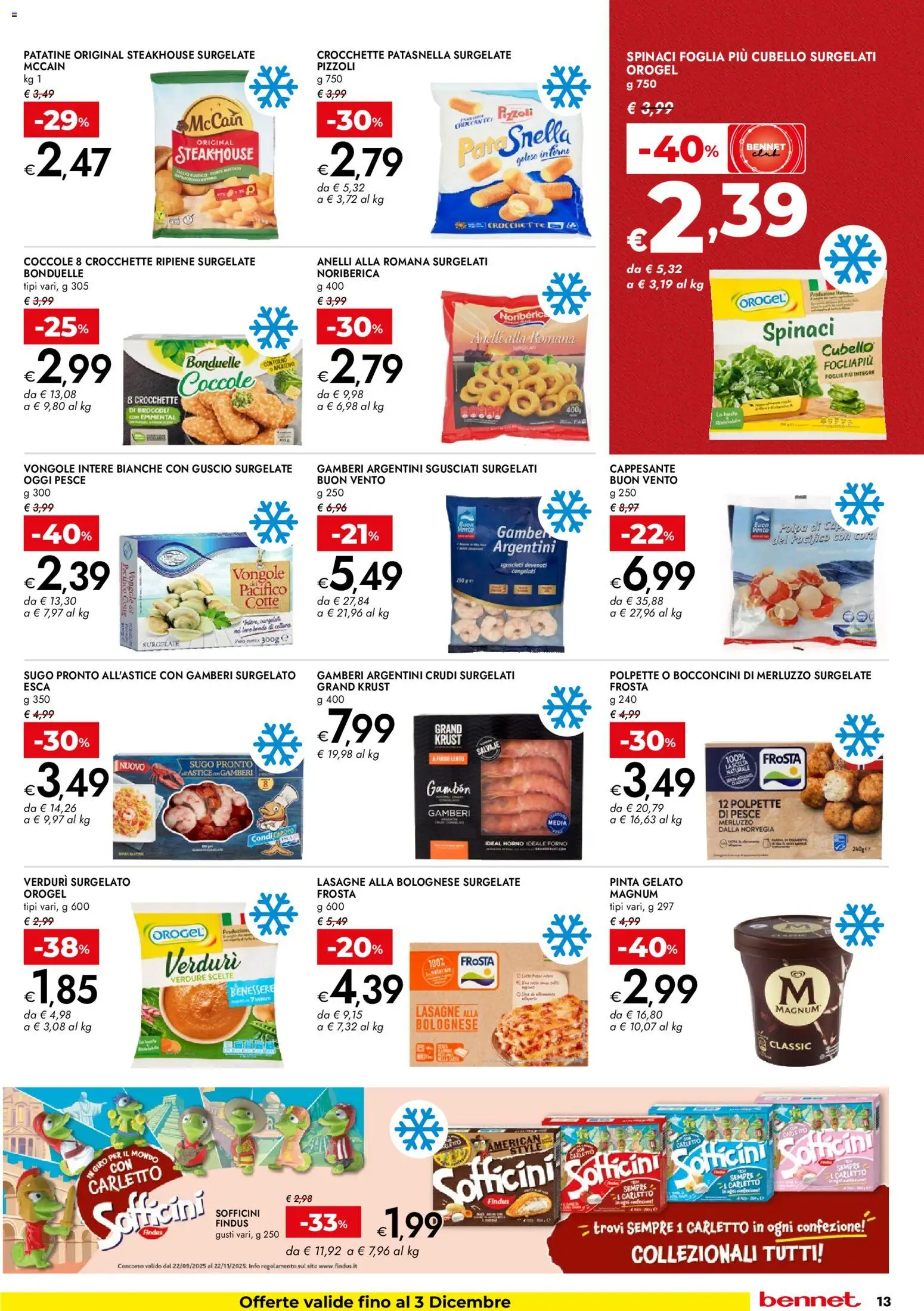 Volantino bennet del 20.11.2025 | Pagina: 13 | Prodotti: Merluzzo, Gelato, Crocchette, Astice