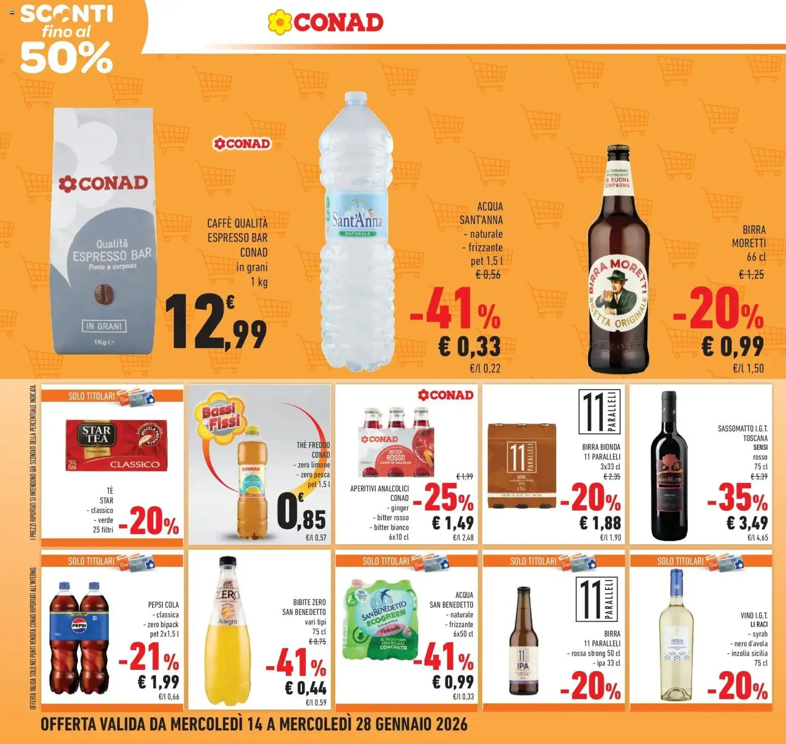 Volantino Conad del 14.01.2026 | Pagina: 8 | Prodotti: Birra, Tè, Birra Moretti, Bibite