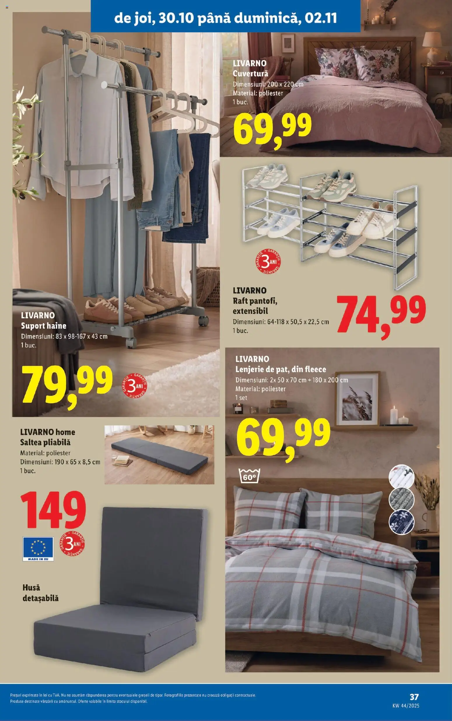 Noul catalog Lidl – valabil de la 27.10.2025 | Pagină: 37 | Produse: Cuvertură, Saltea, Raft, Haine