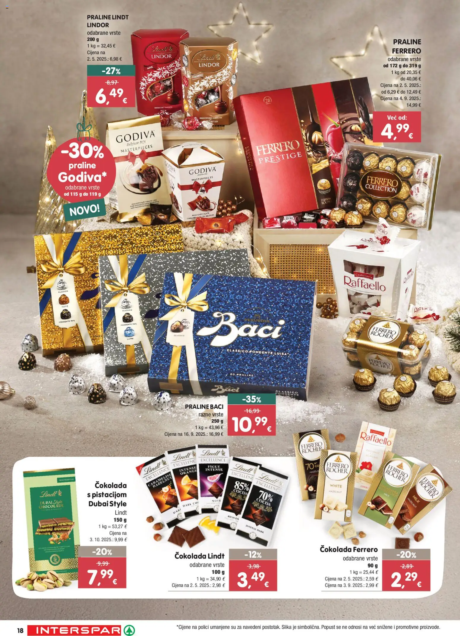Interspar katalog | vrijedi od 27.11.2025 | Stranica: 18 | Proizvodi: Lindt, Praline, Čokolada, Raffaello
