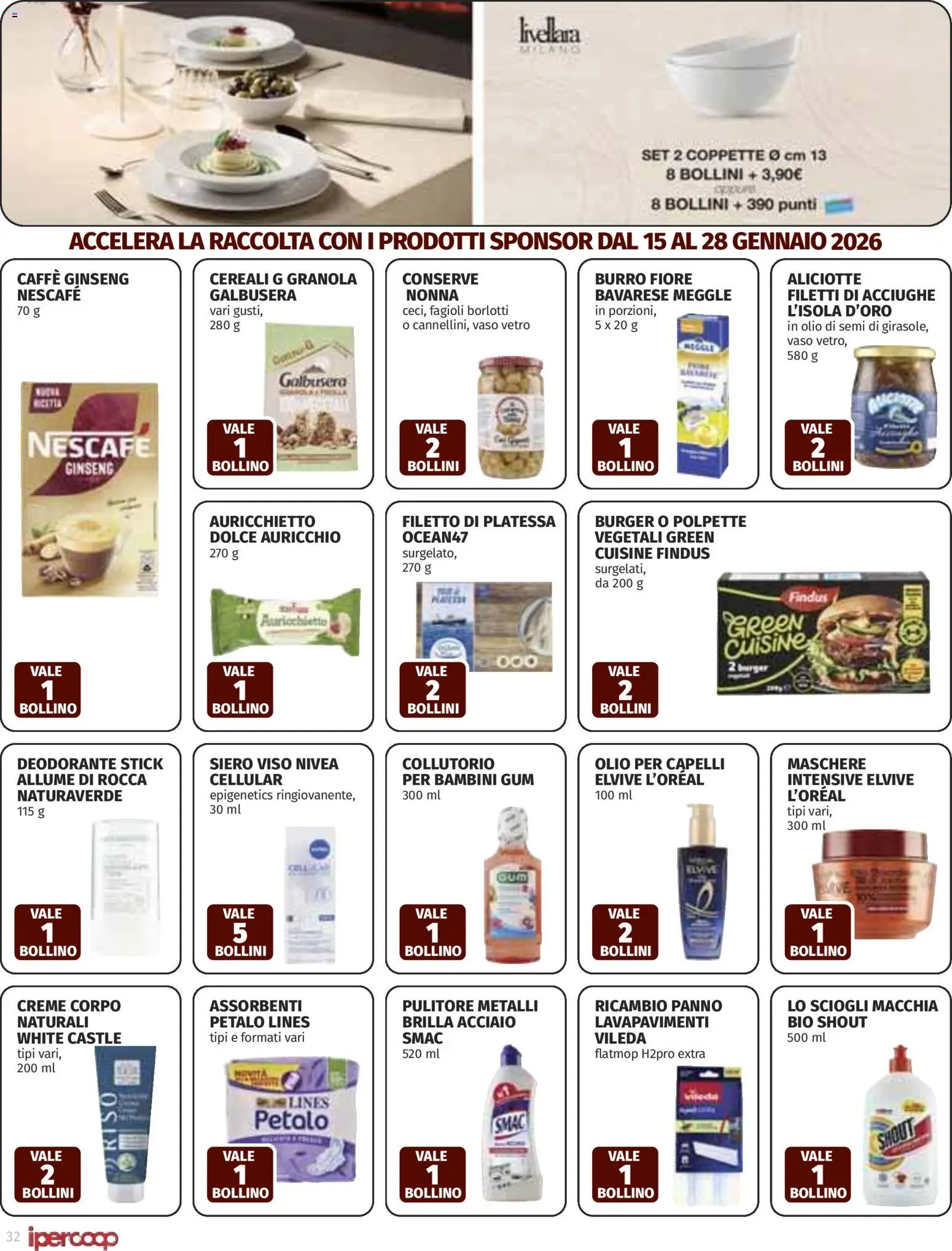 Volantino Ipercoop del 15.01.2026 | Pagina: 32 | Prodotti: Caffè, Deodorante, Collutorio, Polpette