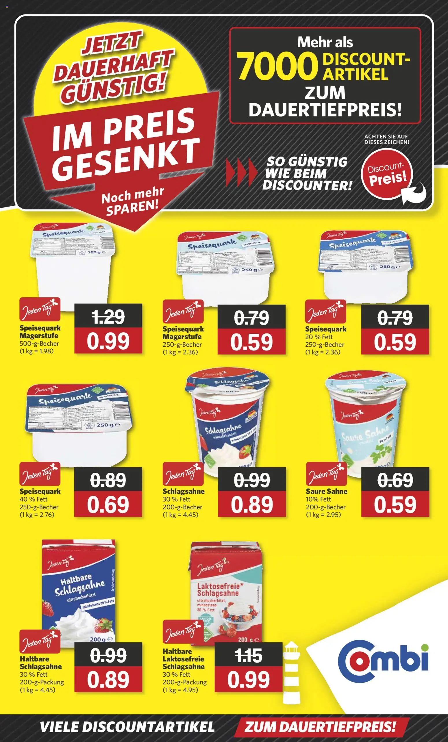 Combi Discount Preis – gültig ab 14.11.2025 | Seite: 1 | Produkte: Schlagsahne, Sahne, Speisequark