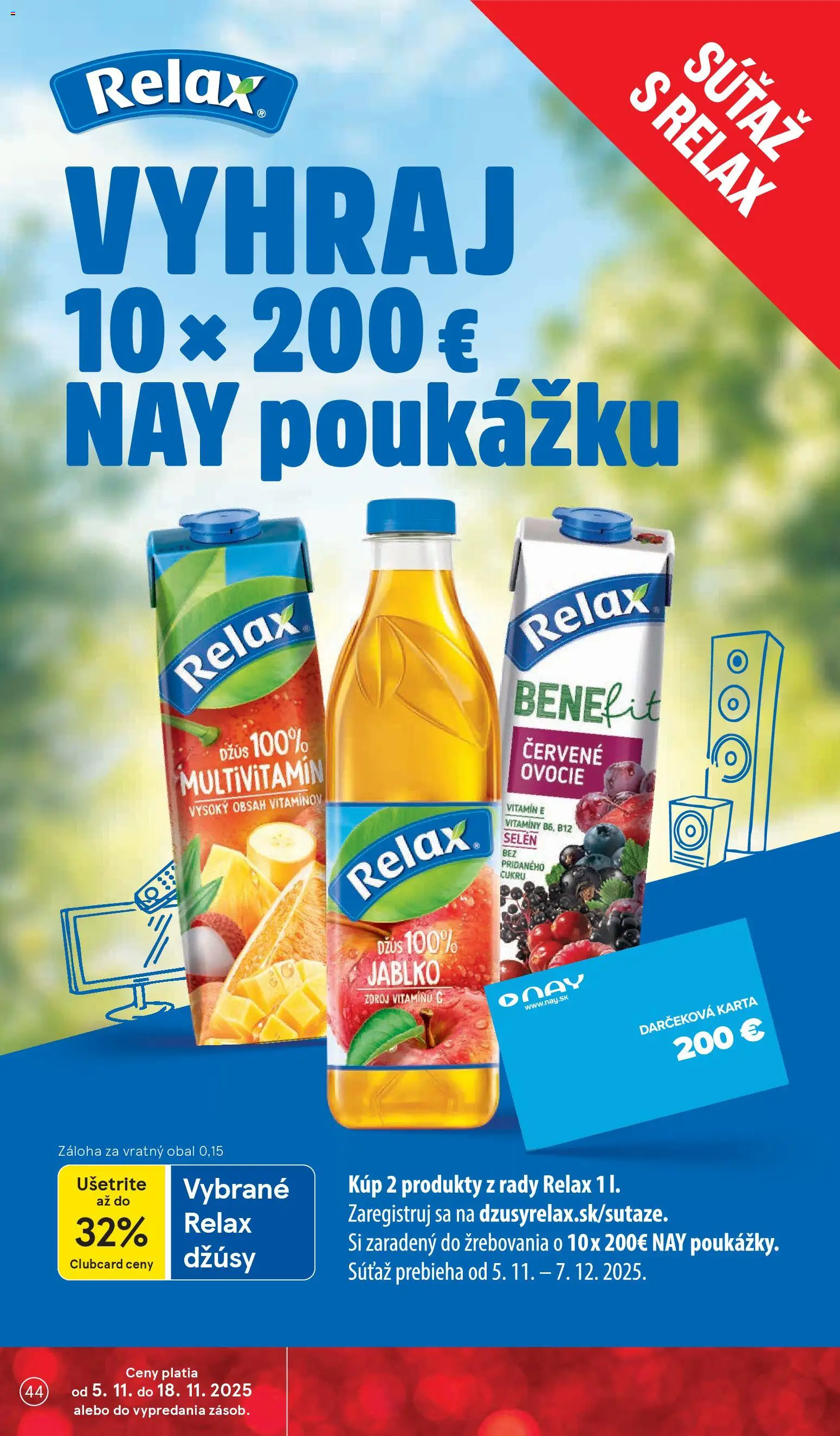 Nové Tesco akcie – leták je platný od 05.11.2025 | Strana: 44 | Produkty: Džús, Ovocie
