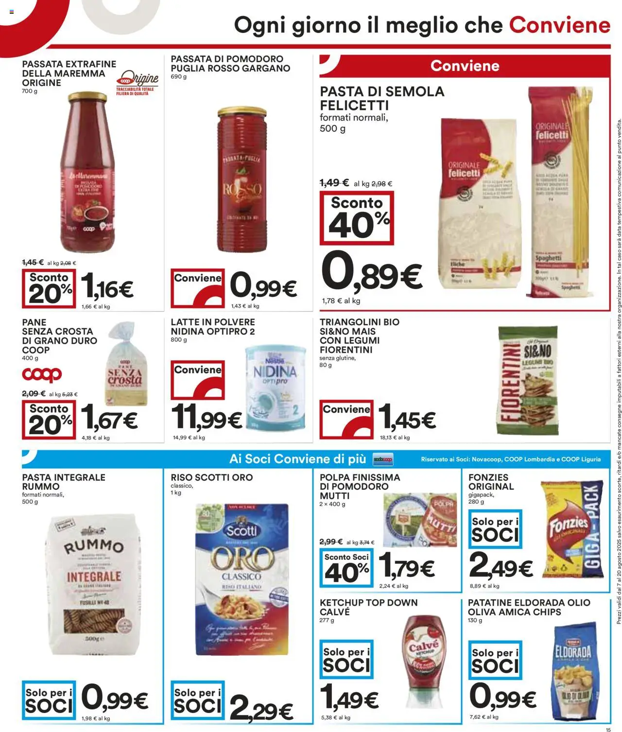 Volantino COOP del 07.08.2025 | Pagina: 15 | Prodotti: Patatine, Top, Fusilli, Mais