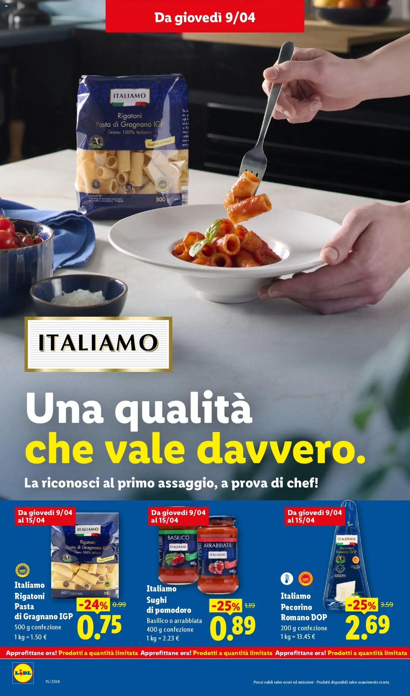 Volantino Lidl del 09.04.2026 | Pagina: 12 | Prodotti: Pomodoro, Pasta, Basilico, Pecorino Romano