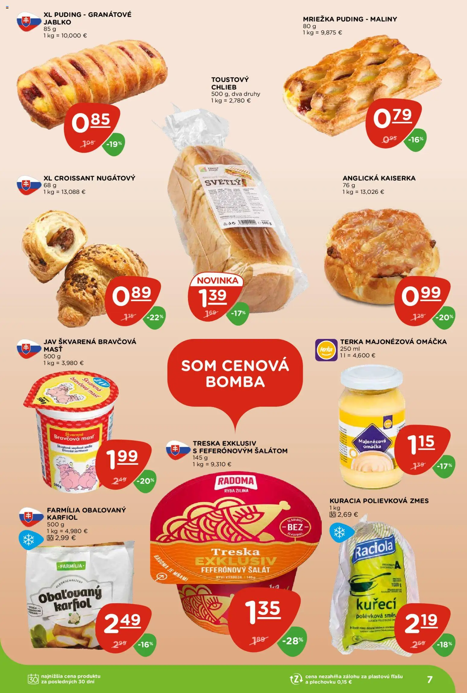 Nové Terno akcie – leták je platný od 09.04.2026 | Strana: 7 | Produkty: Toustový chlieb, Puding, Šalát, Omáčka