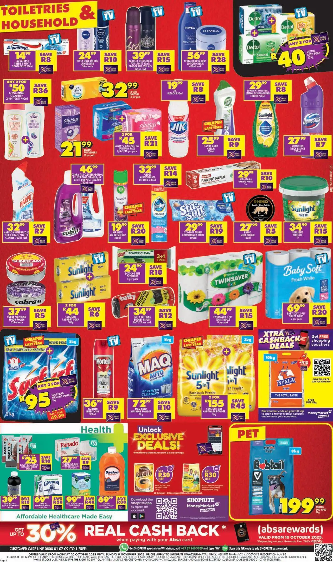 New Shoprite catalogue – valid from 20.10.2025 | Page: 6 | Products: Pads, Cough syrup, Refuse bags, Lemon