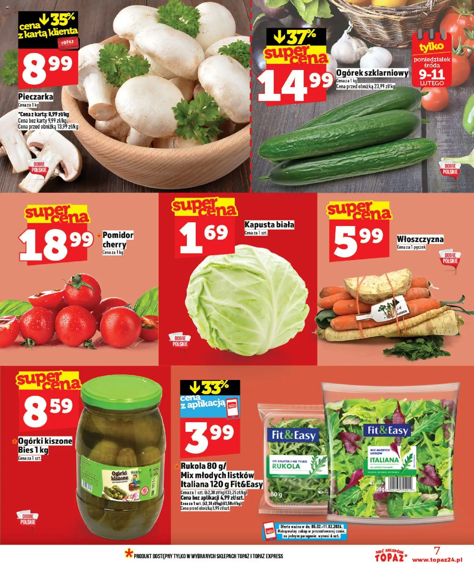Topaz Gazetka MAZ od 05.02.2026 | Strona: 7 | Produkty: Kapusta, Ogórek szklarniowy, Kapusta biała, Ogórki