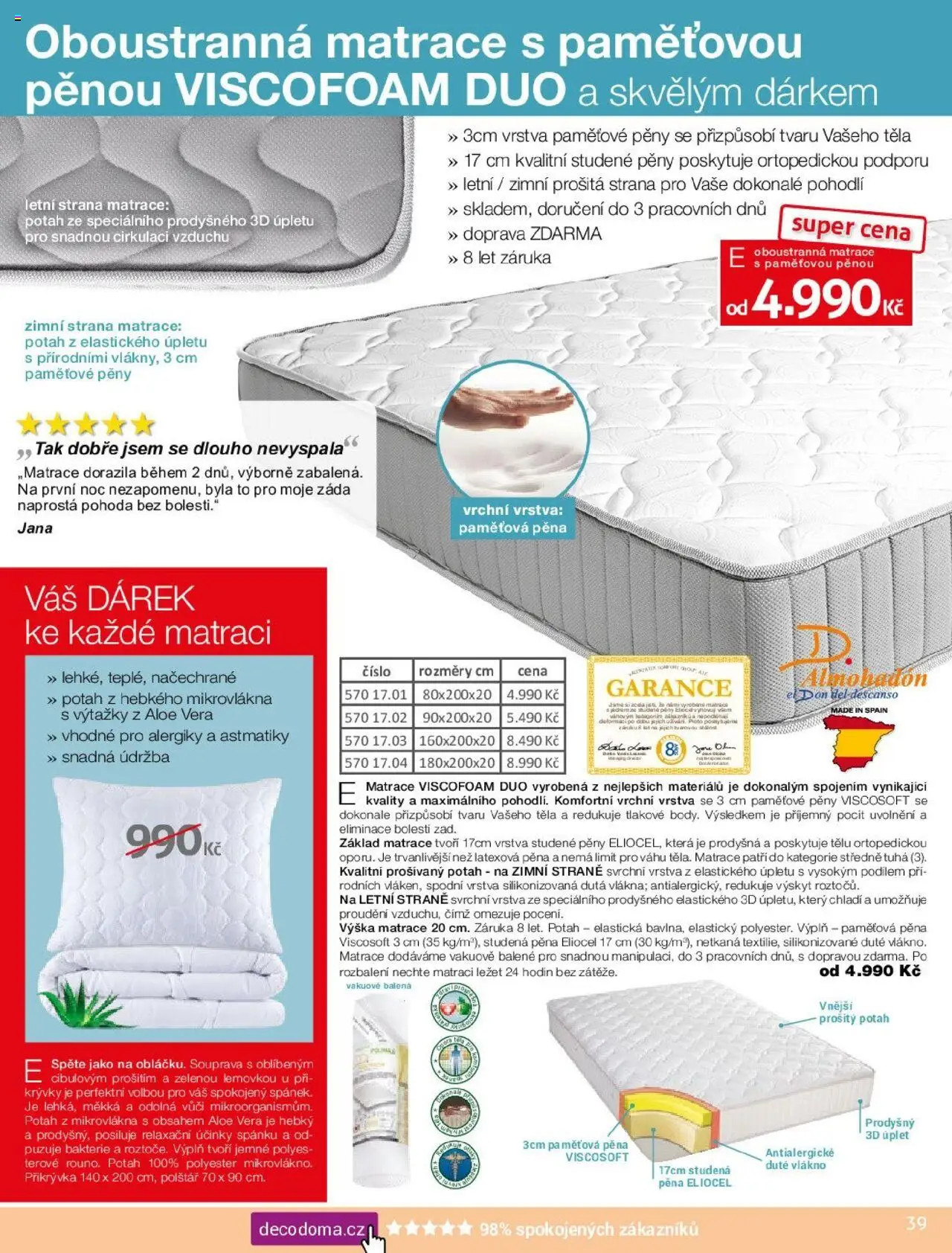 Decodoma katalog Podzim 2025 od 25.08.2025 | Strana: 39 | Produkty: Aloe vera, Matrace, Polštář, Přikrývka