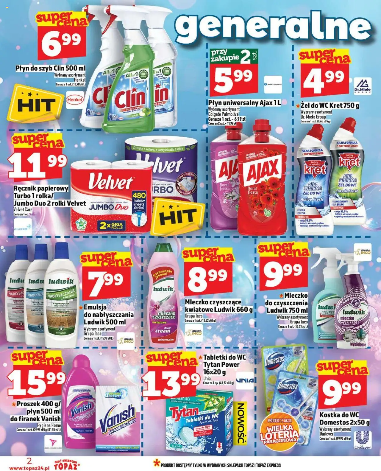 Topaz Gazetka MAZ od 02.10.2025 | Strona: 2 | Produkty: Płyn do szyb Clin, Rolki, Domestos, Zapach