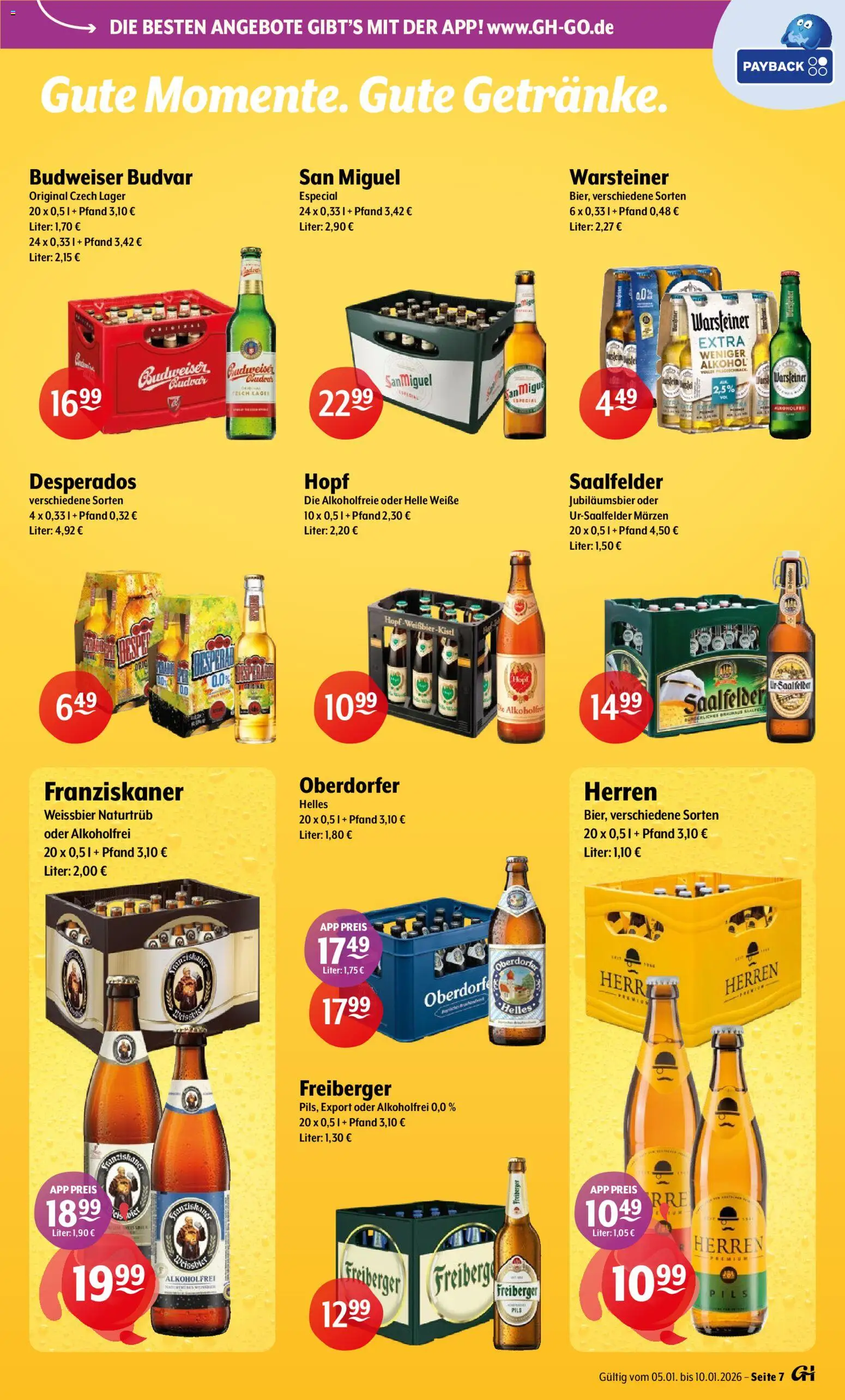 Trink und Spare Prospekt – gültig ab 05.01.2026 | Seite: 7 | Produkte: Franziskaner, Weißbier, Warsteiner, Budweiser