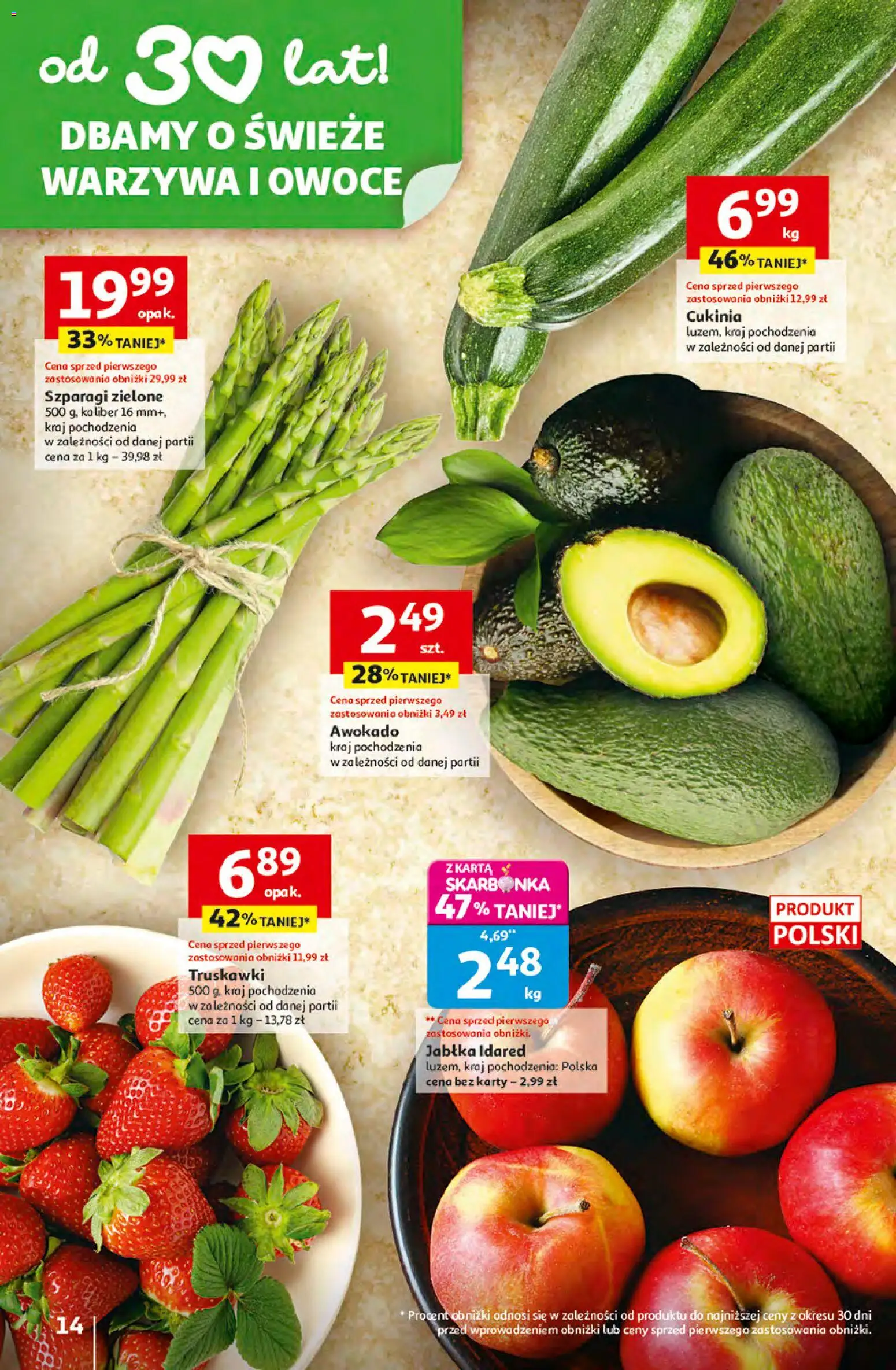 Auchan gazetka - 30 Lat Hipermarket od 16.04.2026 | Strona: 14 | Produkty: Cukinia, Szparagi, Warzywa, Owoce