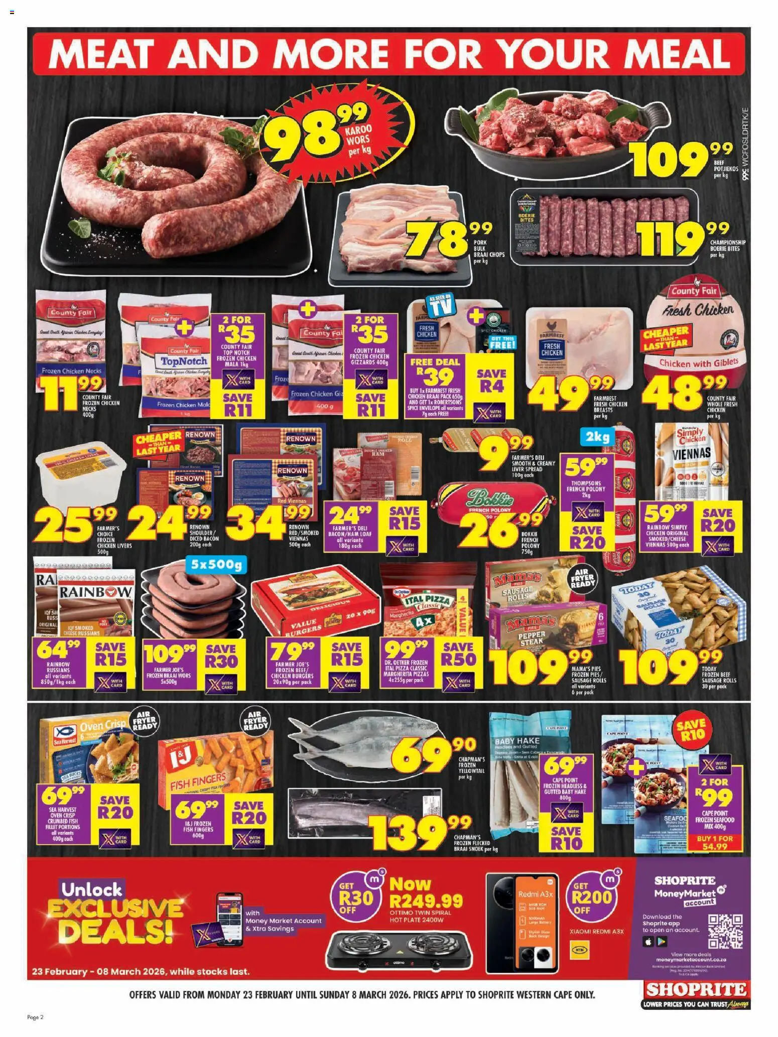 New Shoprite catalogue – valid from 23.02.2026 | Page: 2 | Products: Fryer, Steak, Pork, Bacon