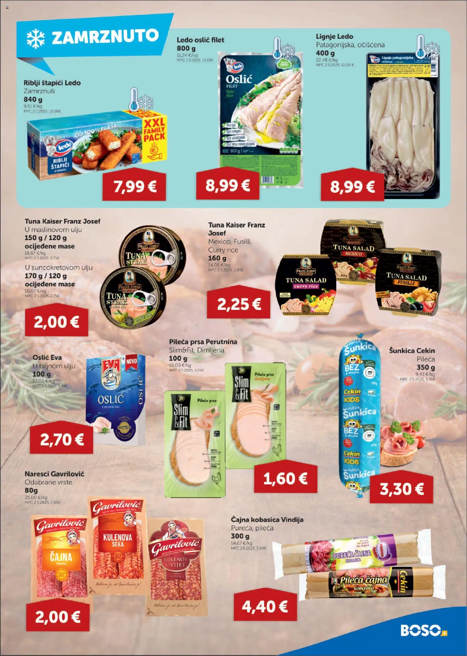 Boso katalog | vrijedi od 02.04.2026 | Stranica: 5 | Proizvodi: Riblji štapići, Kobasica, Curry, Pileća prsa