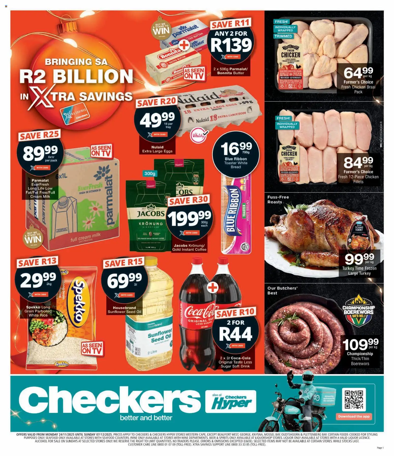 New Checkers catalogue – valid from 24.11.2025 | Page: 1 | Products: Tray, TV, Eggs, Oil