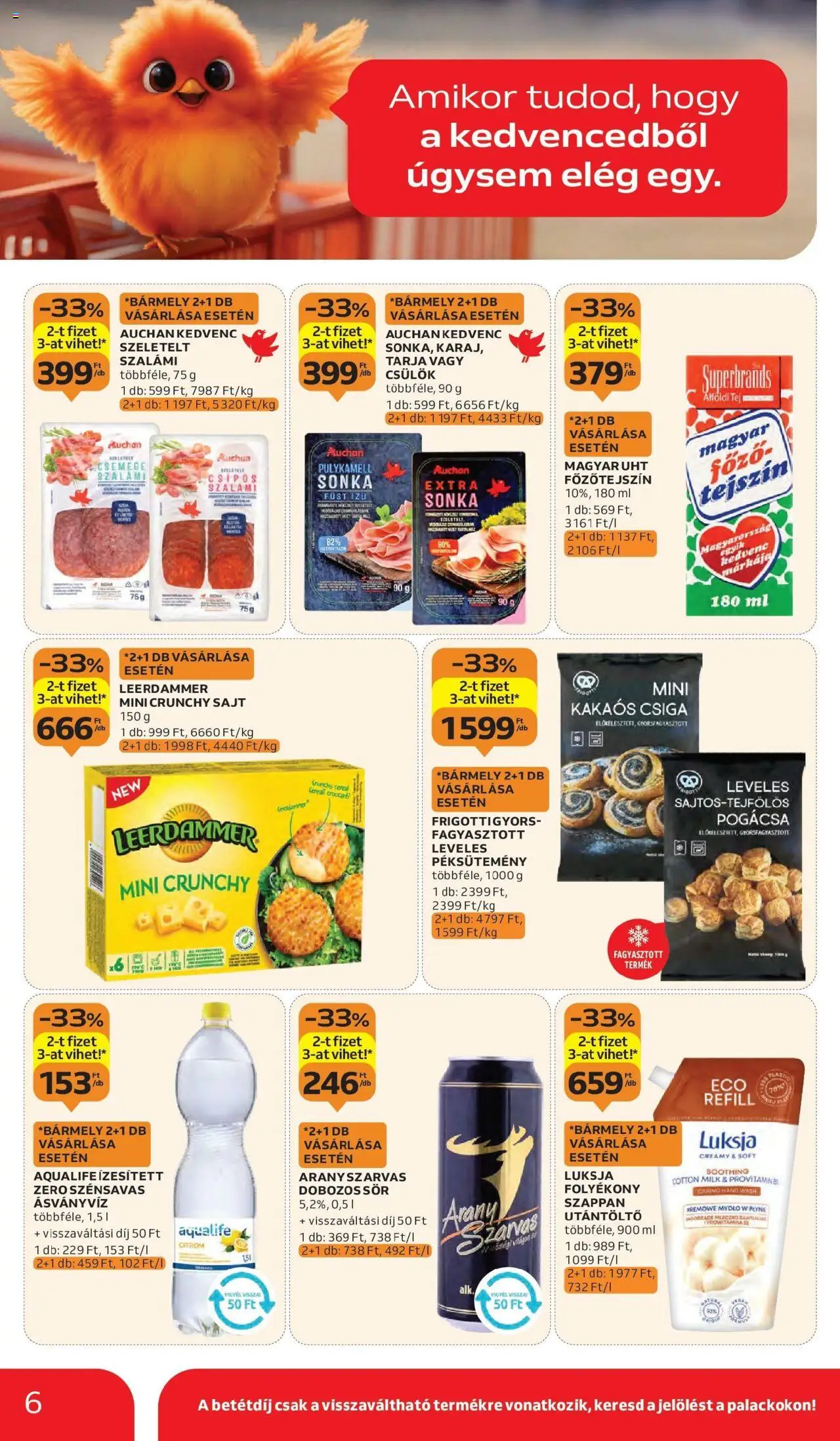 Auchan akciós ujság - amely érvényes a következő dátumtól: 11.09.2025 | Oldal: 6 | Termékek: Főzőtejszín, Dobozos sör, Szappan, Tejszín