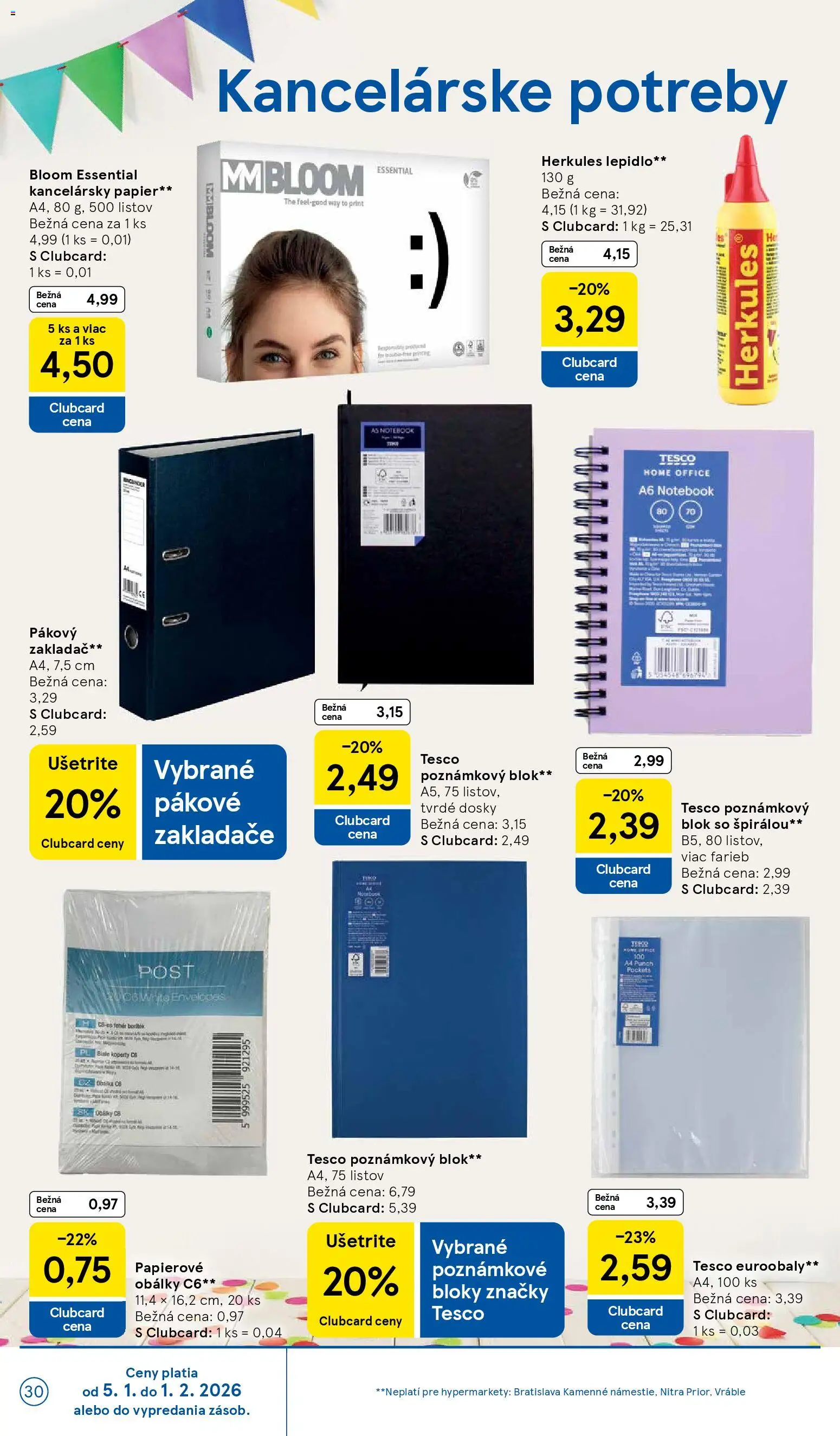 Nové Tesco akcie – leták je platný od 07.01.2026 | Strana: 30 | Produkty: Kancelársky papier, Notebook
