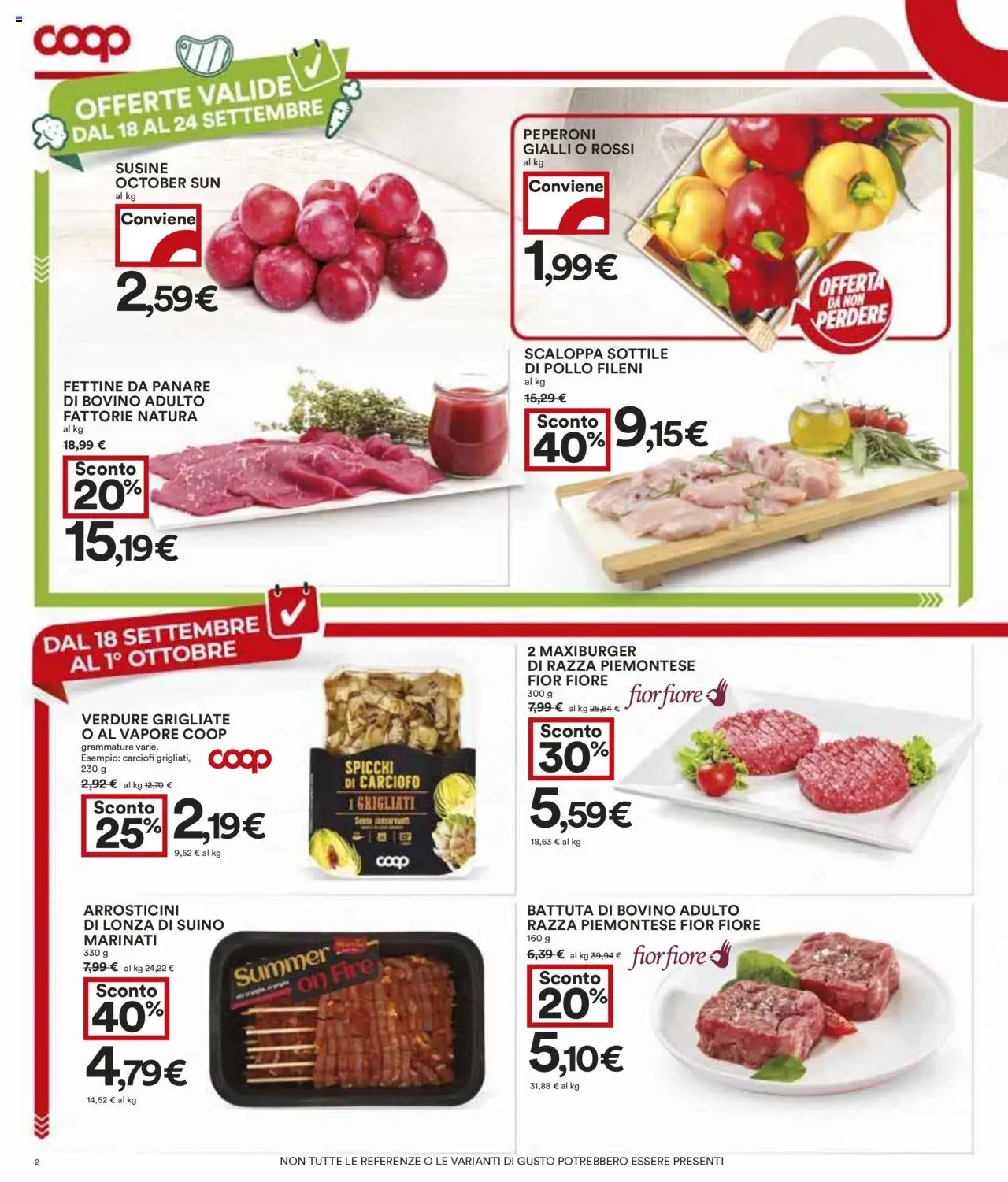 Volantino COOP del 18.09.2025 | Pagina: 2 | Prodotti: Bovino, Verdure, Carciofi, Arrosticini