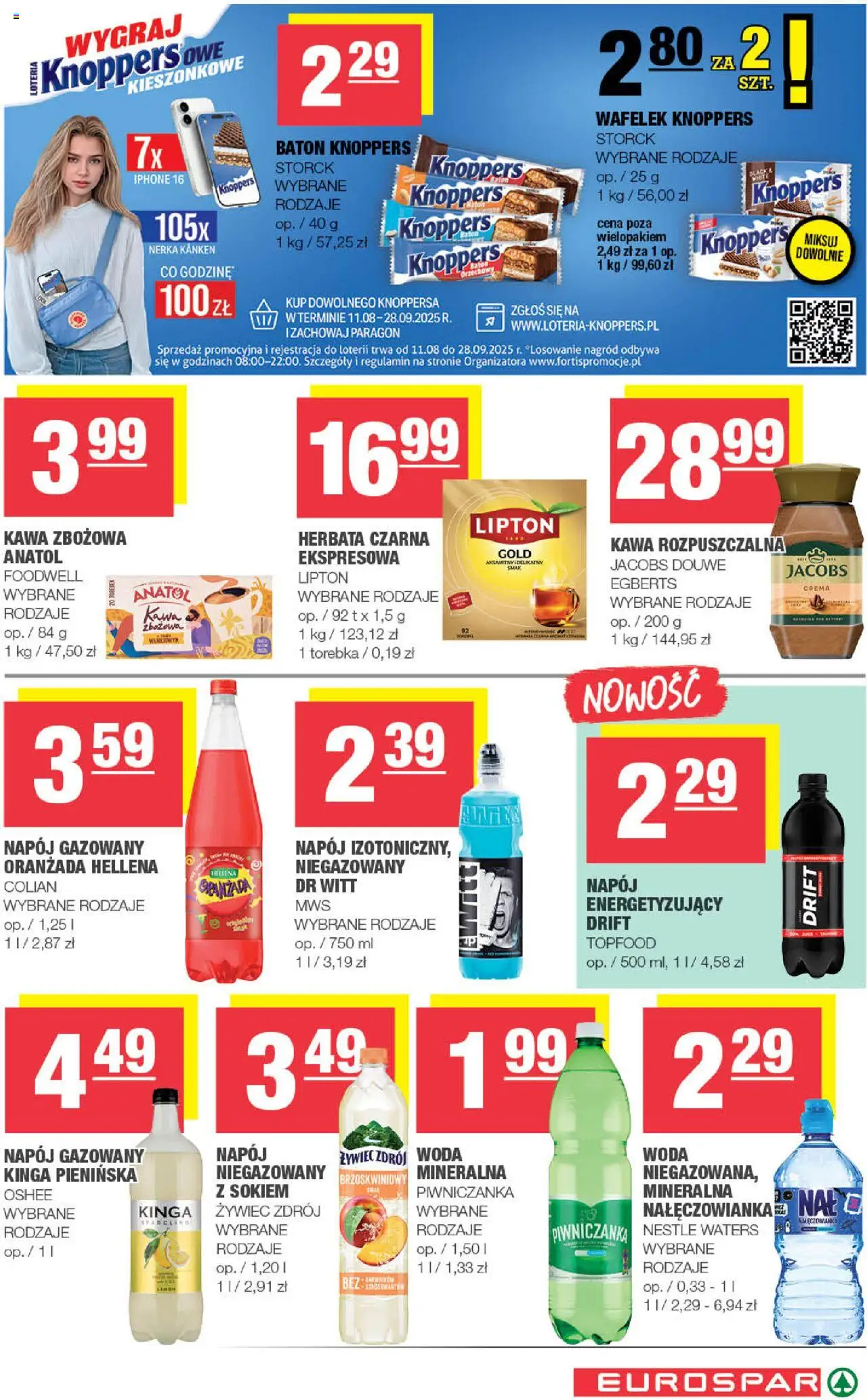 Spar Gazetka - Eurospar od 13.08.2025 | Strona: 13 | Produkty: Knoppers, Oranżada hellena, Baton, Herbata