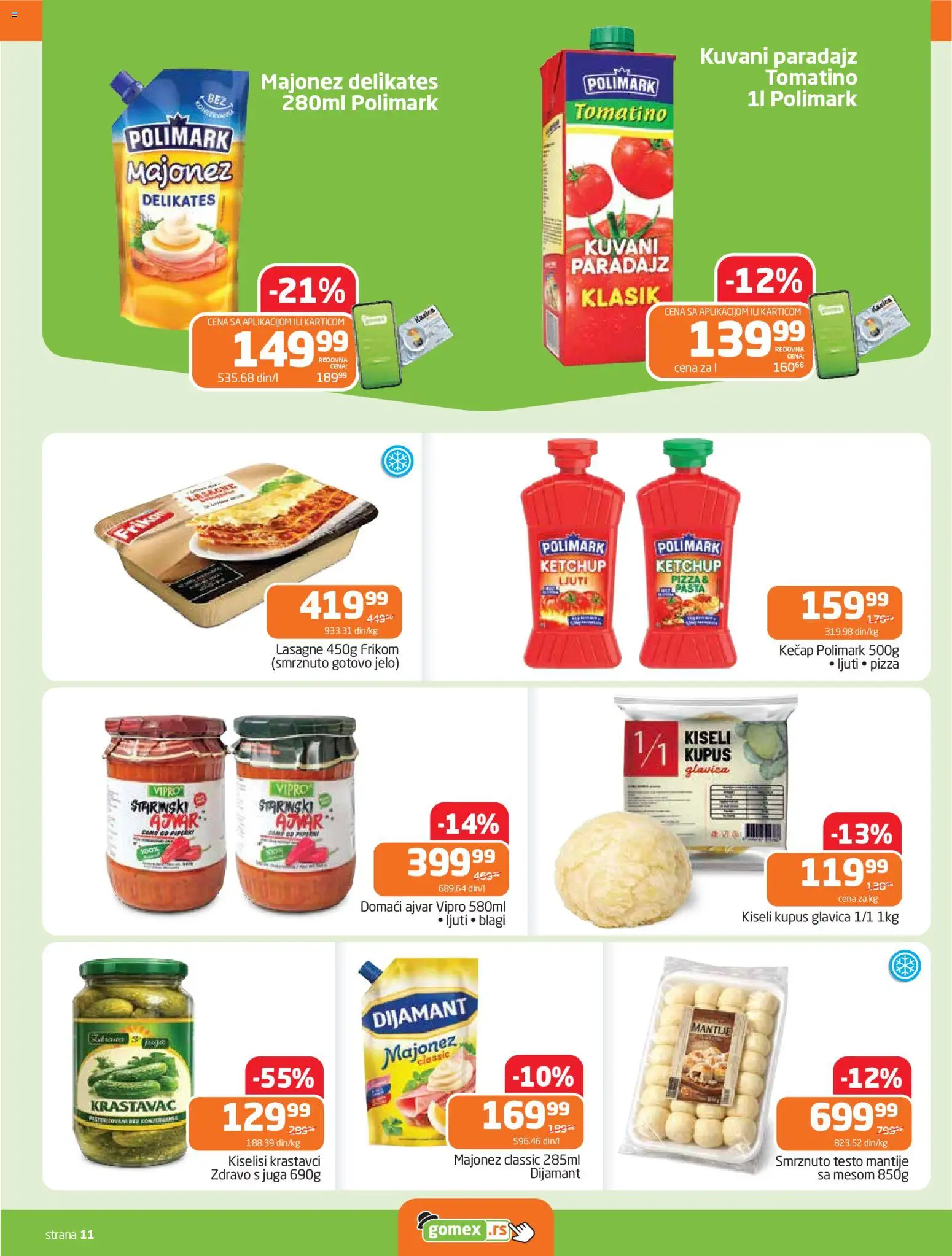 Gomex katalog - važi od 15.04.2026 | Strana: 11 | Proizvode: Krastavac, Ajvar, Kupus, Paradajz