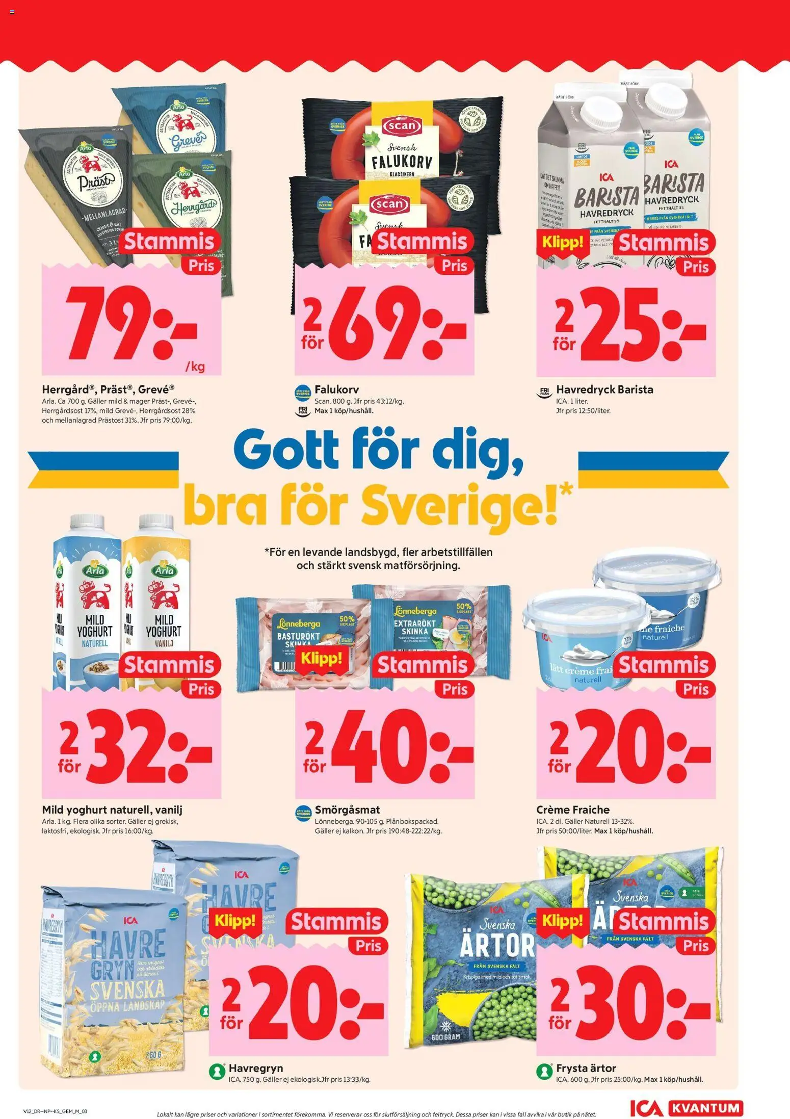 ICA Kvantum reklamblad aktuell från 16.03.2026 | Sida: 3 | Produkter: Galler, Falukorv, Havregryn, Creme fraiche