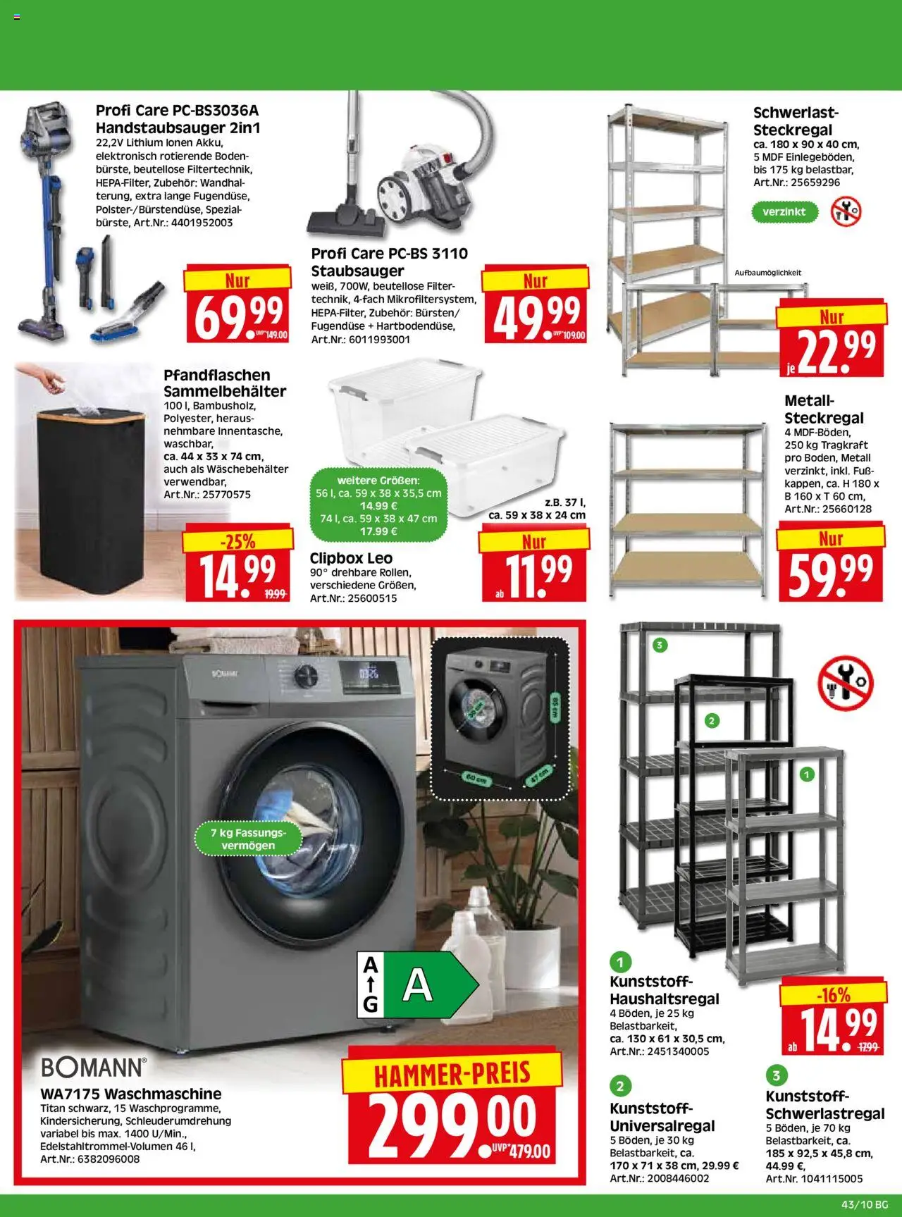 HERKULES Bau & Garten – gültig ab 20.10.2025 | Seite: 10 | Produkte: Staubsauger, Waschmaschine, Schwerlastregal