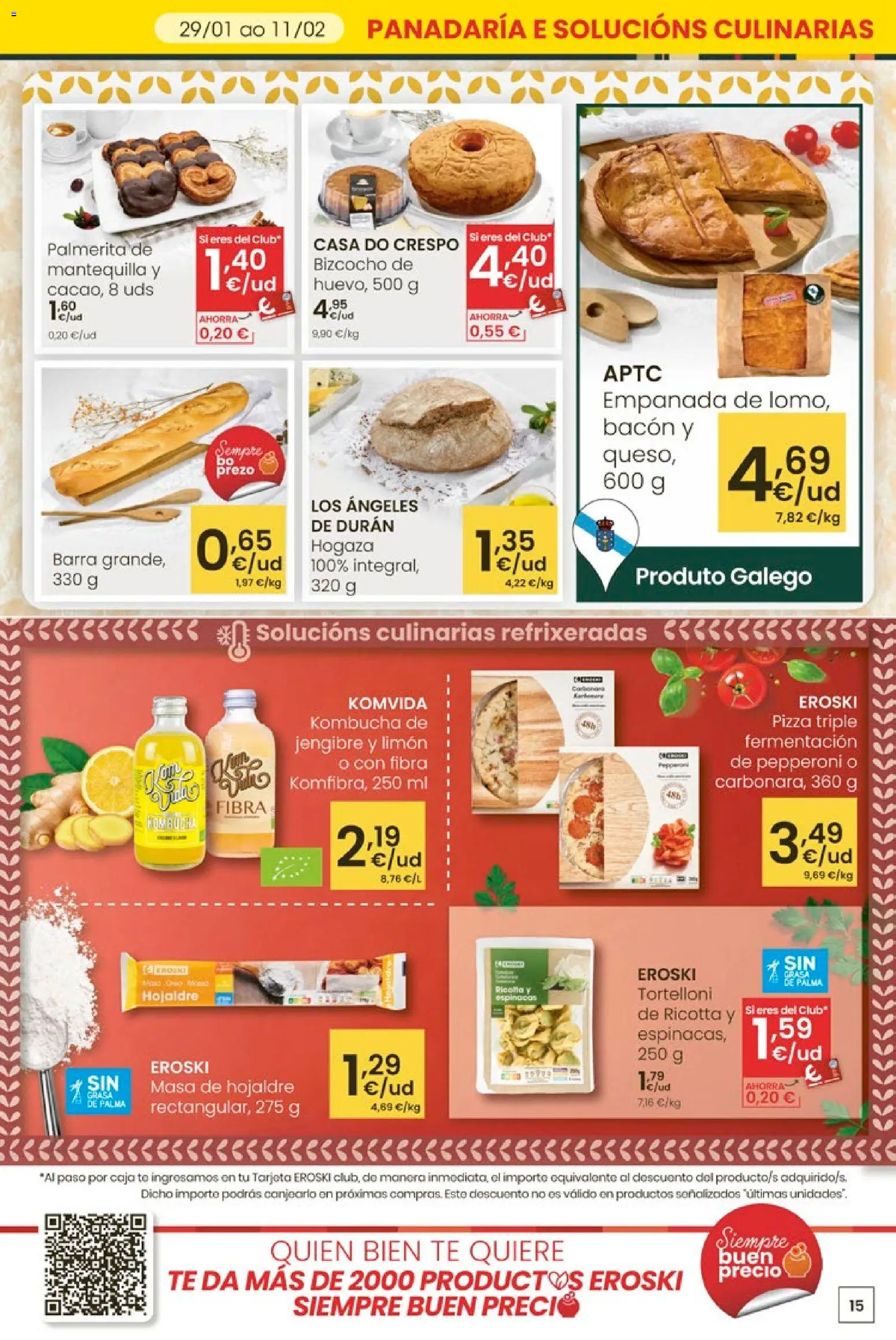 Eroski - Entroido do aforro │ válido desde el 29.01.2026 | Página: 15 | Productos: Pizza, Té, Bizcocho, Caja