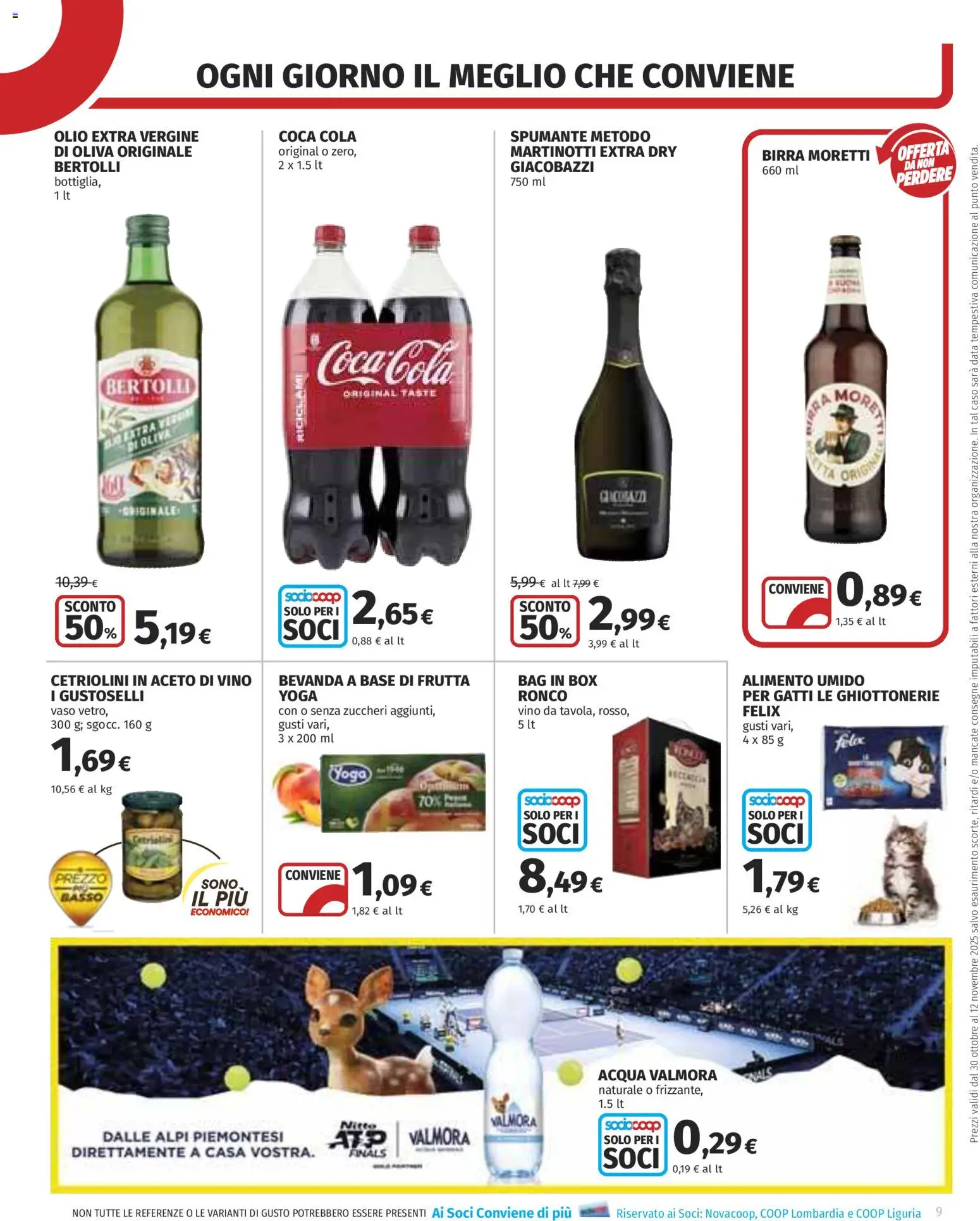 Volantino COOP del 30.10.2025 | Pagina: 9 | Prodotti: Acqua, Data, Aceto, Olio extra vergine