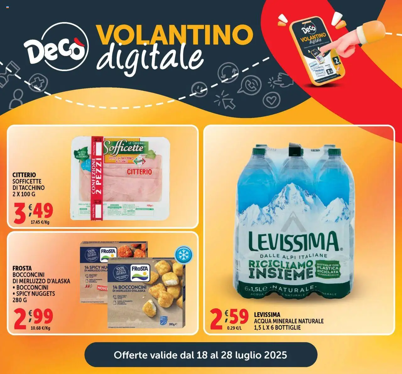 Volantino Decò del 18.07.2025 | Pagina: 21 | Prodotti: Nuggets, Acqua, Tacchino, Acqua minerale