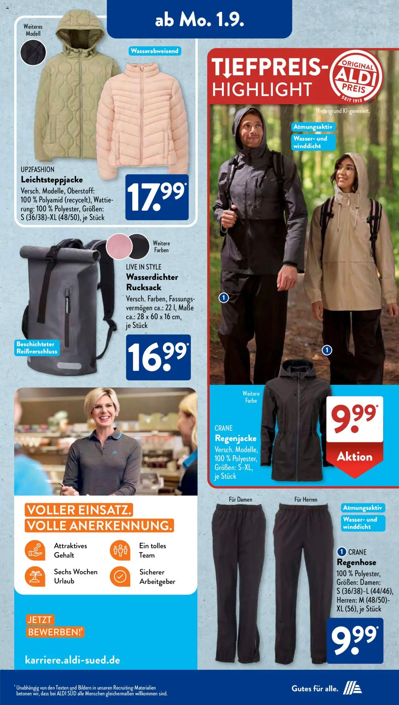 Aldi Süd Prospekt 	 - gültig ab dem 01.09.2025 | Seite: 6 | Produkte: Regenjacke, Up2fashion, Wasser, Rucksack