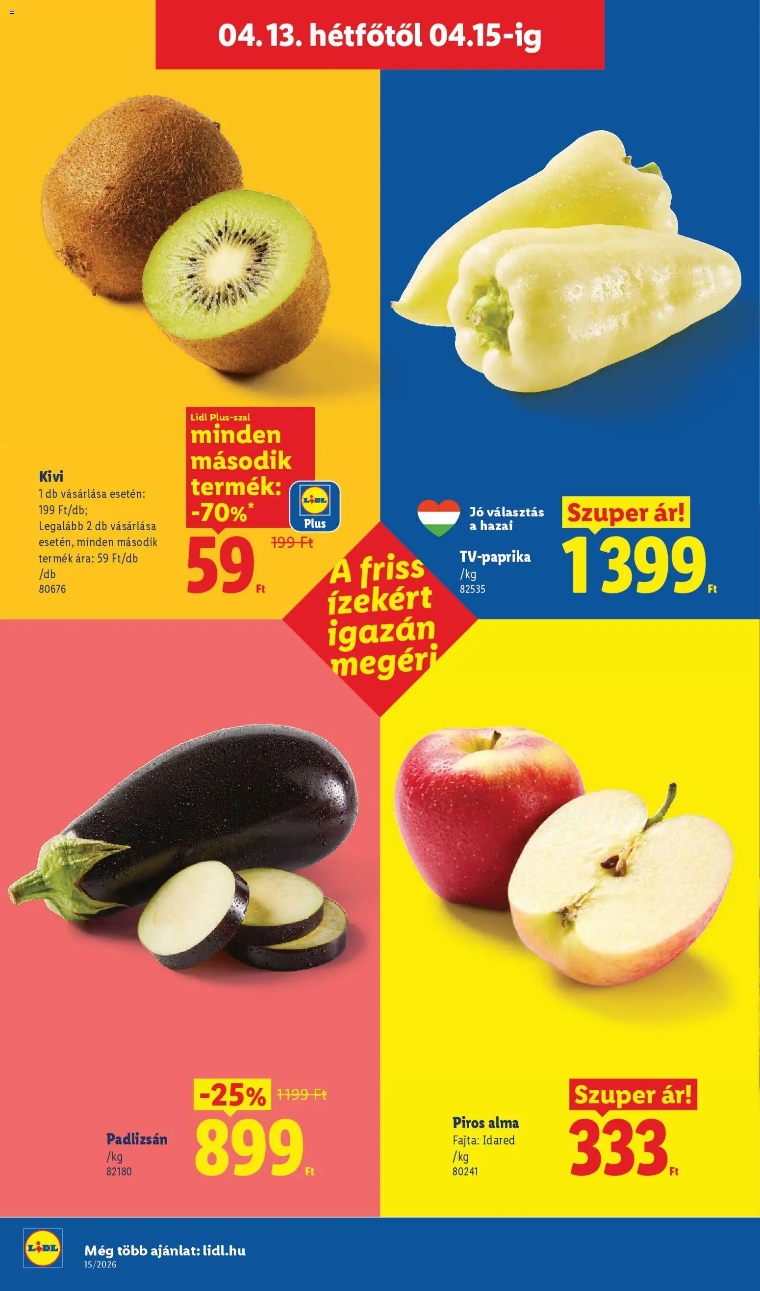Lidl akciós ujság - amely érvényes a következő dátumtól: 09.04.2026 | Oldal: 54 | Termékek: Padlizsán, Alma