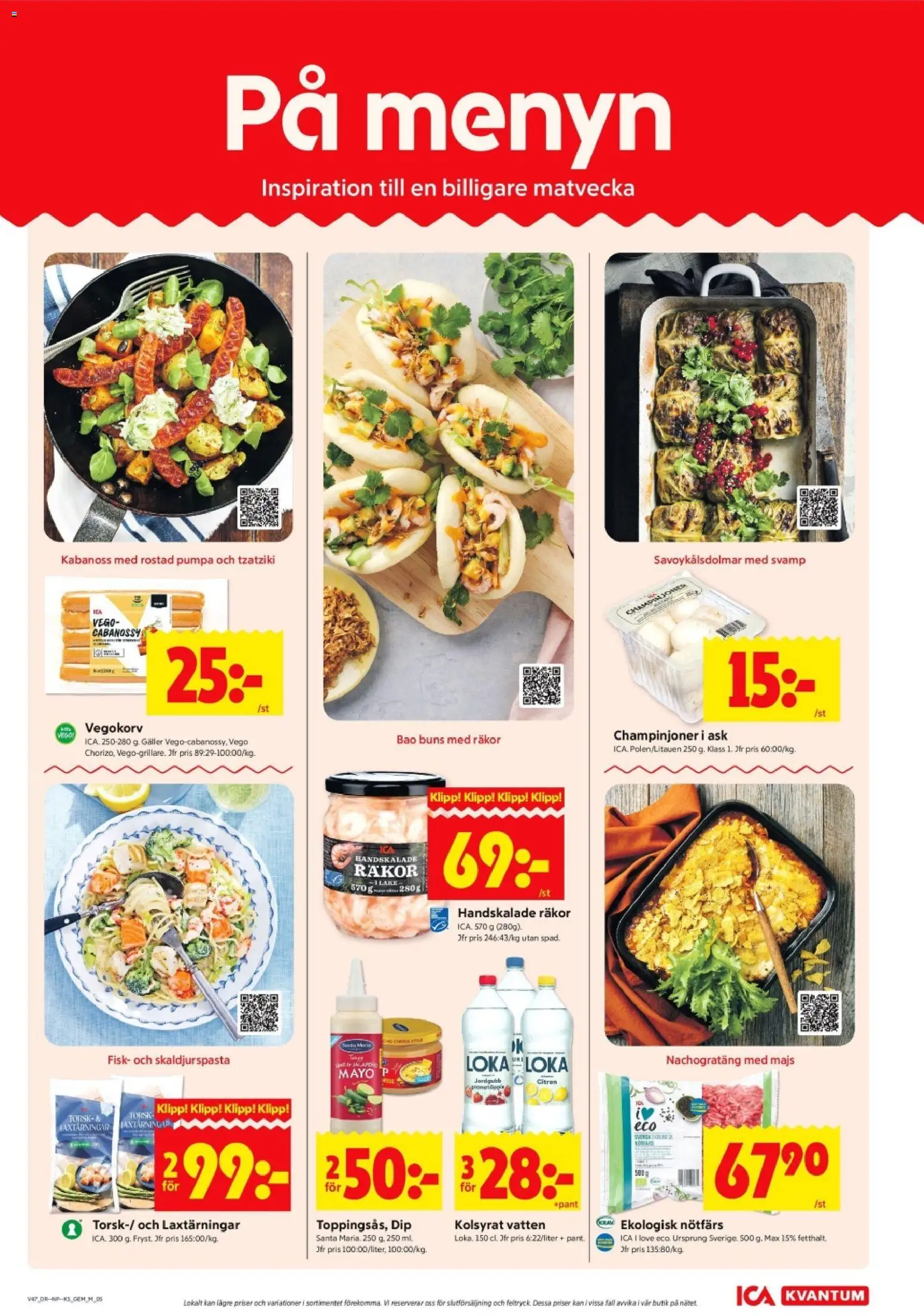 ICA Kvantum reklamblad aktuell från 17.11.2025 | Sida: 5 | Produkter: Räkor, Champinjoner, Majs, Pumpa