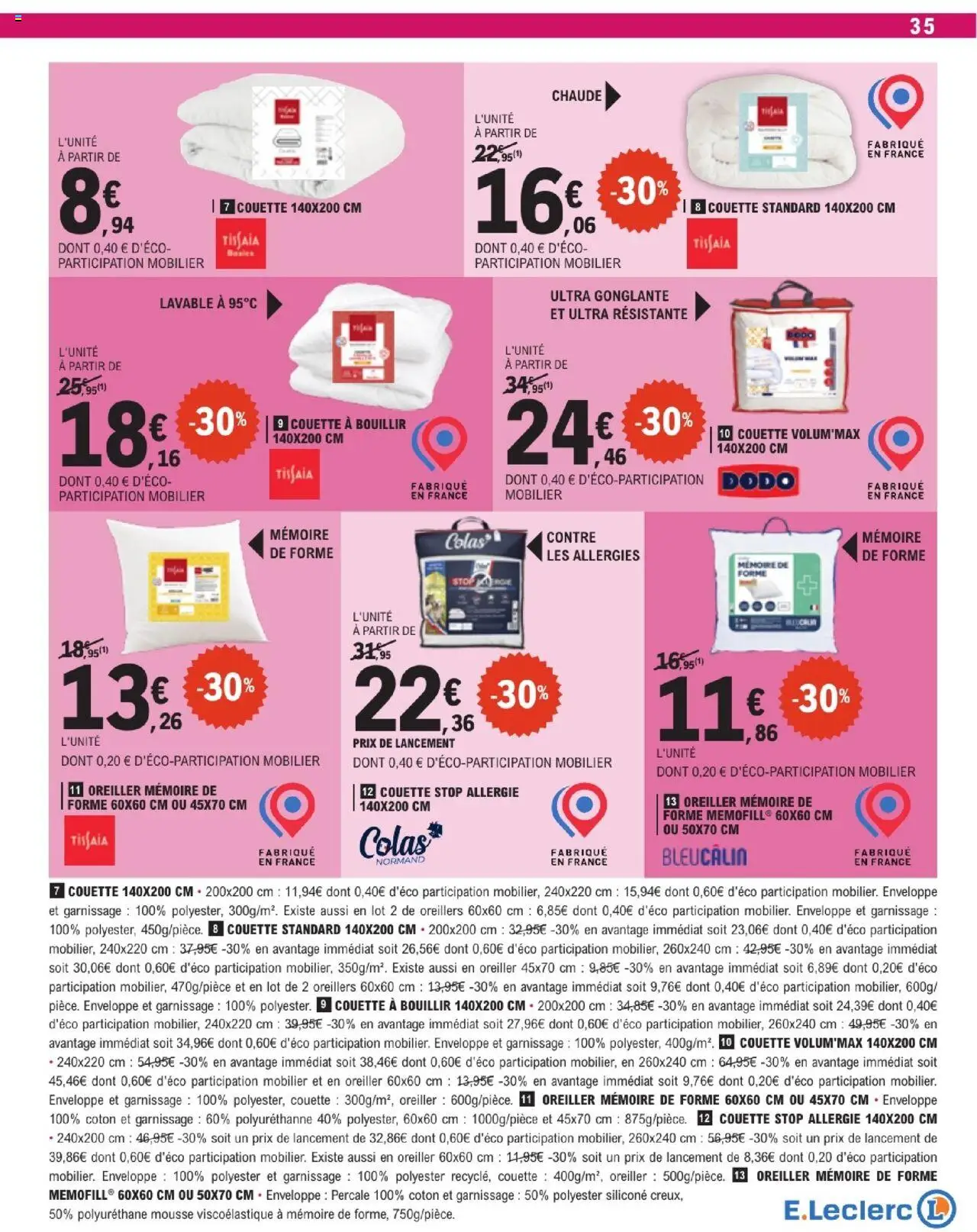 {H1} | Page: 35 | Produits: Coton, Enveloppe, Mousse, Oreiller