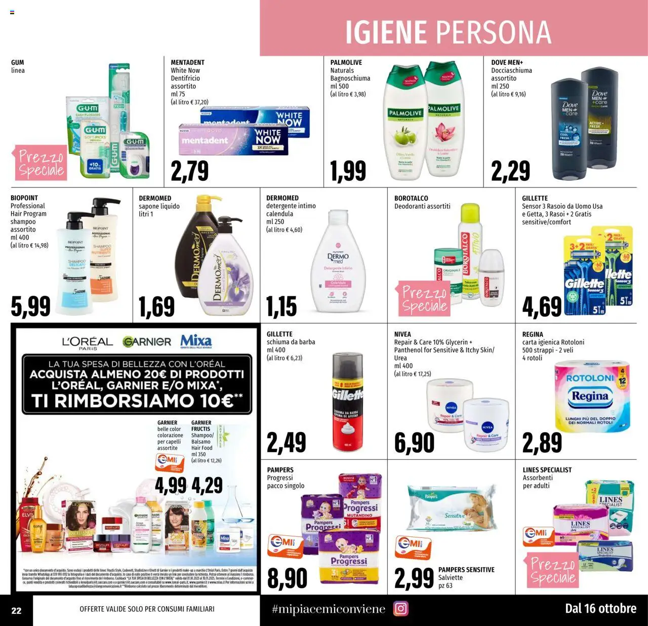 Volantino EMI del 16.10.2025 | Pagina: 22 | Prodotti: Shampoo, Carta igienica, Dentifricio, Pampers