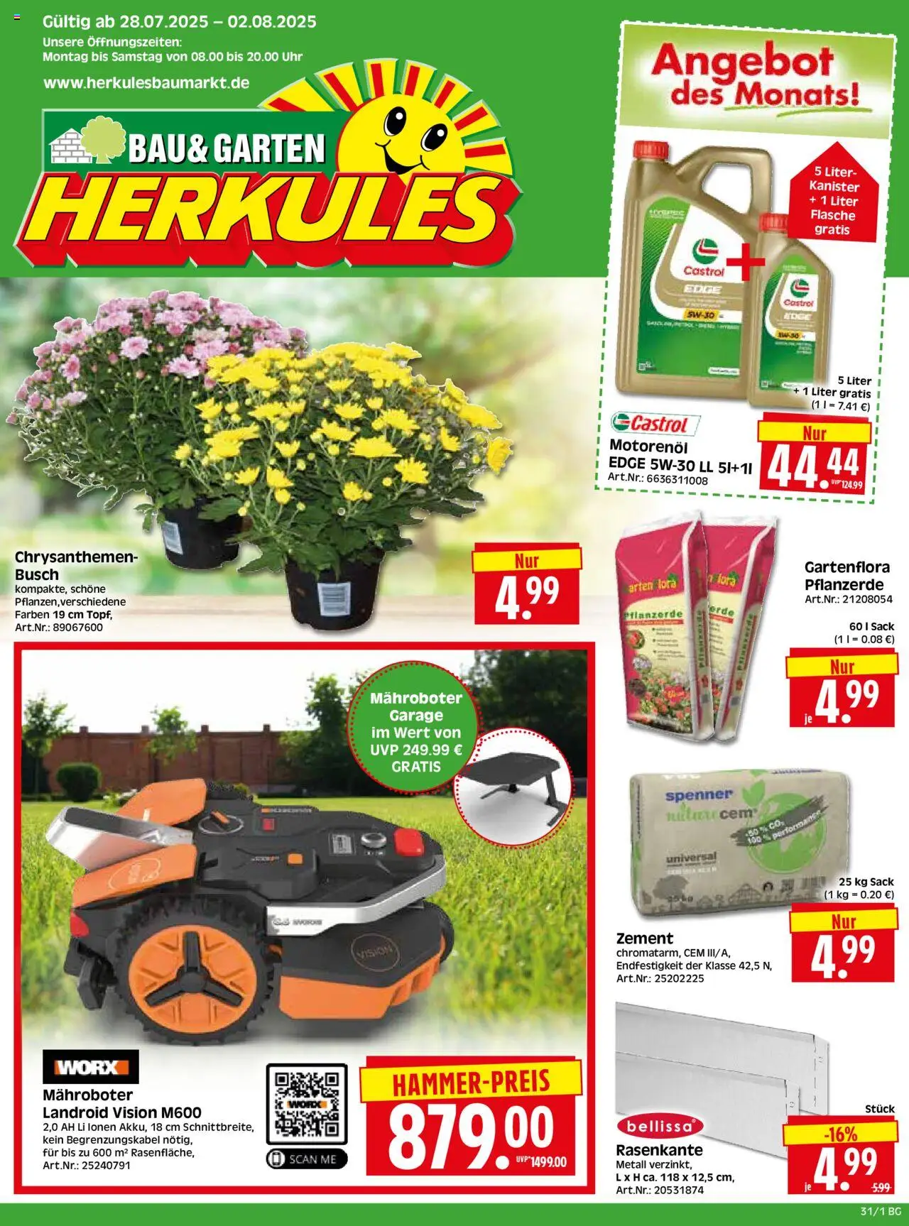 HERKULES  Bau & Garten - gültig ab dem 28.07.2025 | Seite: 1 | Produkte: Pflanzerde, Uhr