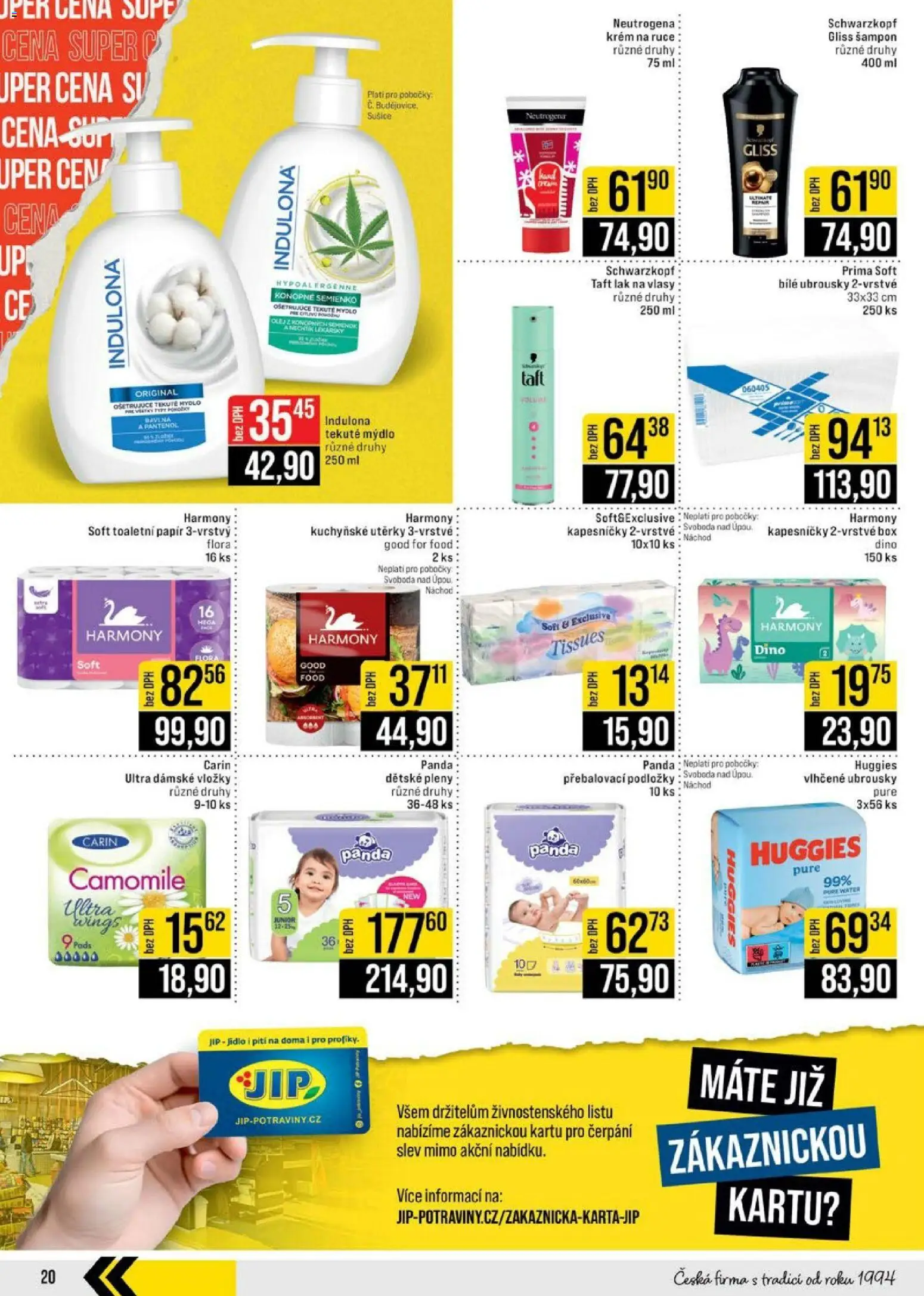 Jip leták - Cash & Carry od 25.02.2026 | Strana: 20 | Produkty: Kuchyňské utěrky, Dětské pleny, Pleny, Lak na vlasy