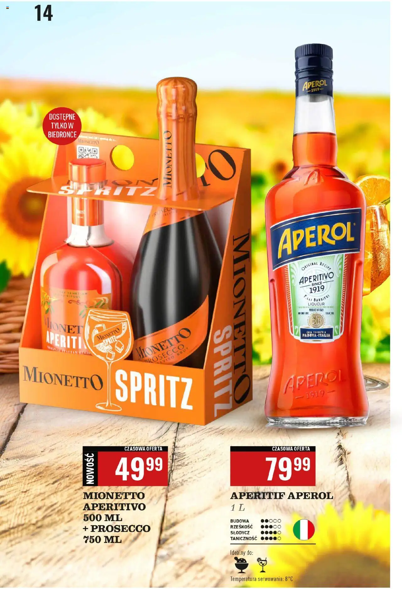 Biedronka gazetka - Czas na toast od 25.08.2025 | Strona: 14 | Produkty: Mionetto prosecco, Aperol, Prosecco