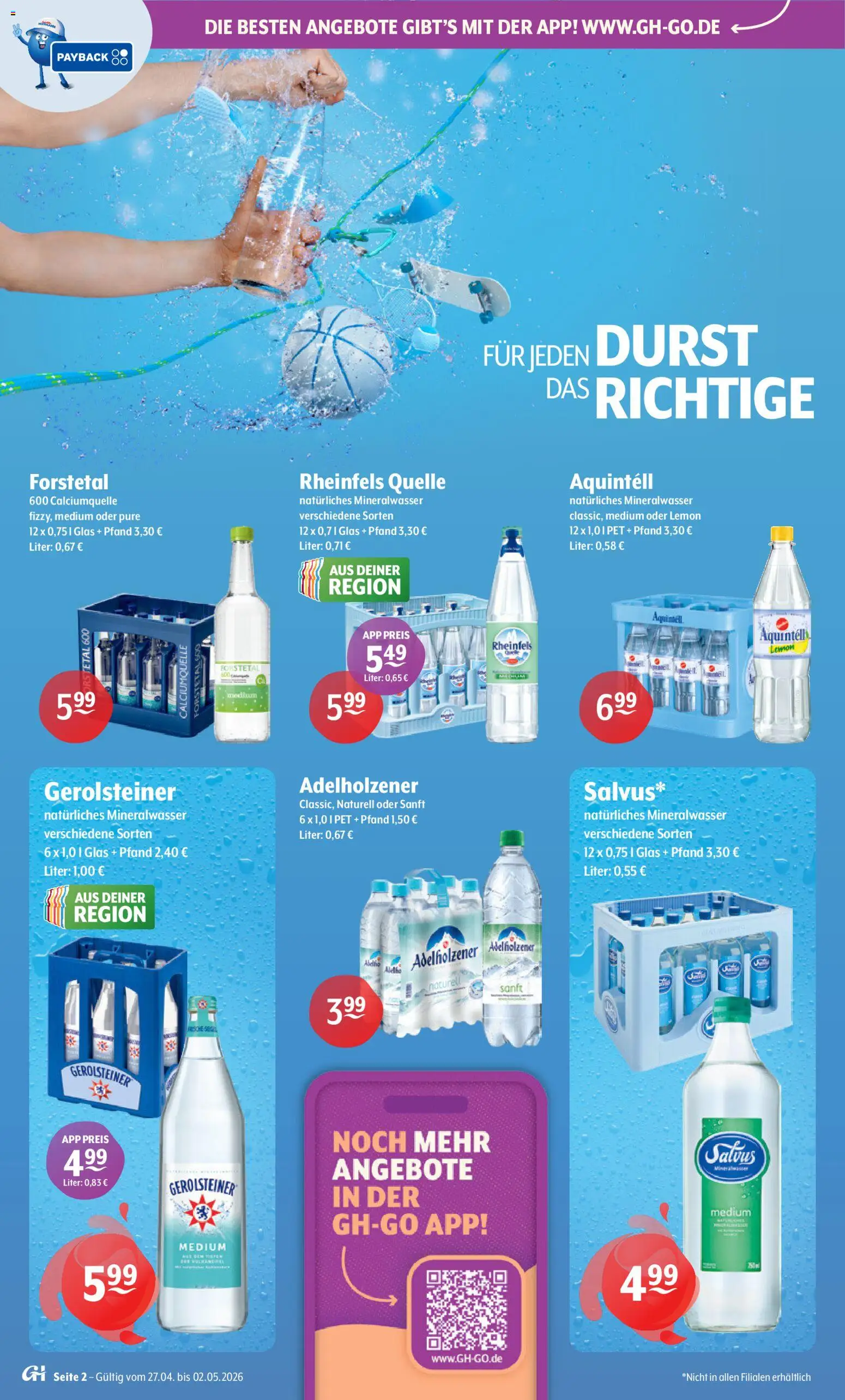 Trink und Spare Prospekt 	 – gültig ab 27.04.2026 | Seite: 2 | Produkte: Adelholzener, Mineralwasser, Rheinfels quelle, Gerolsteiner