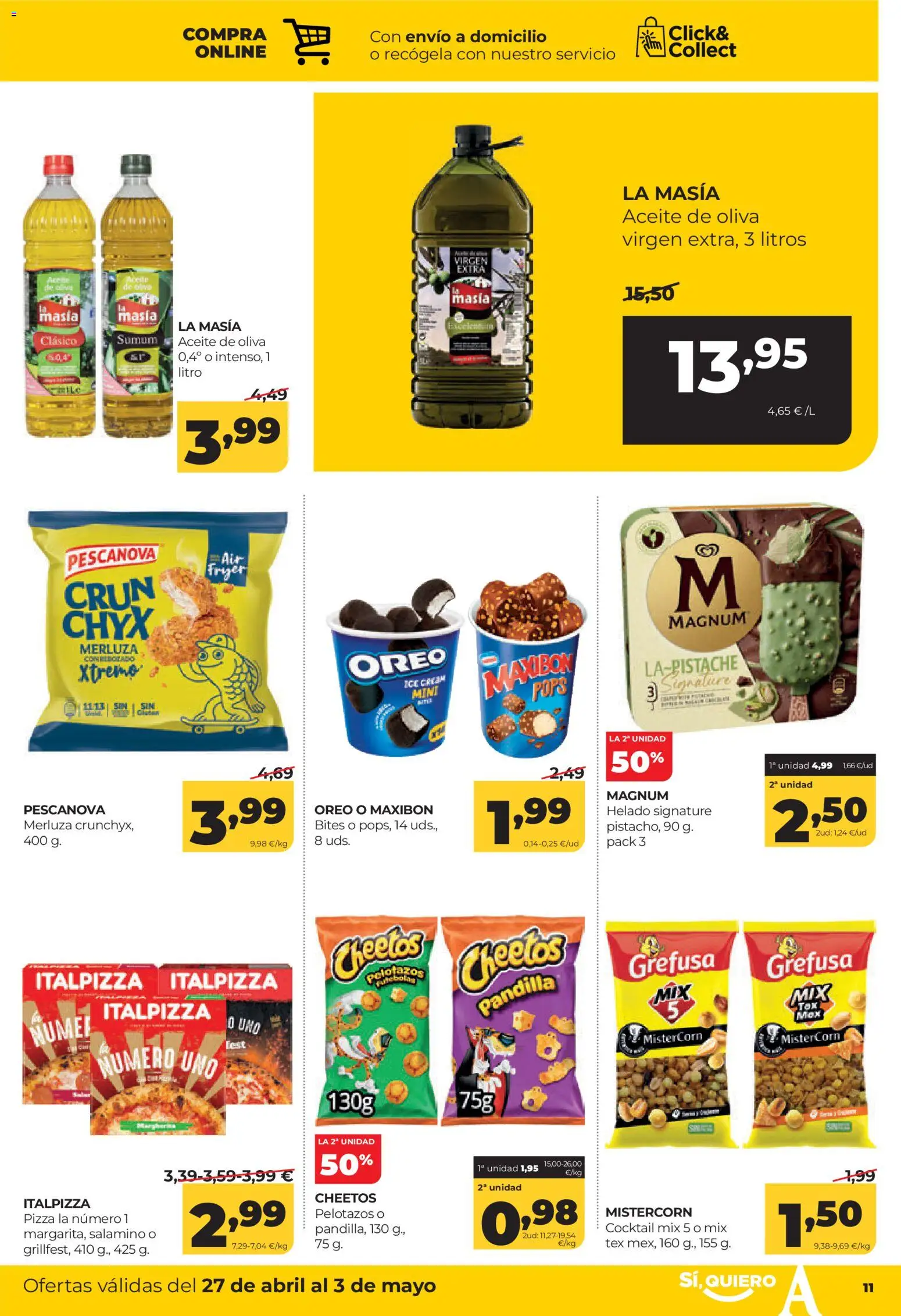 Alimerka folleto Castilla y León │ válido desde el 27.04.2026 | Página: 11 | Productos: Aceite, Pizza, Aceite de oliva, Helado