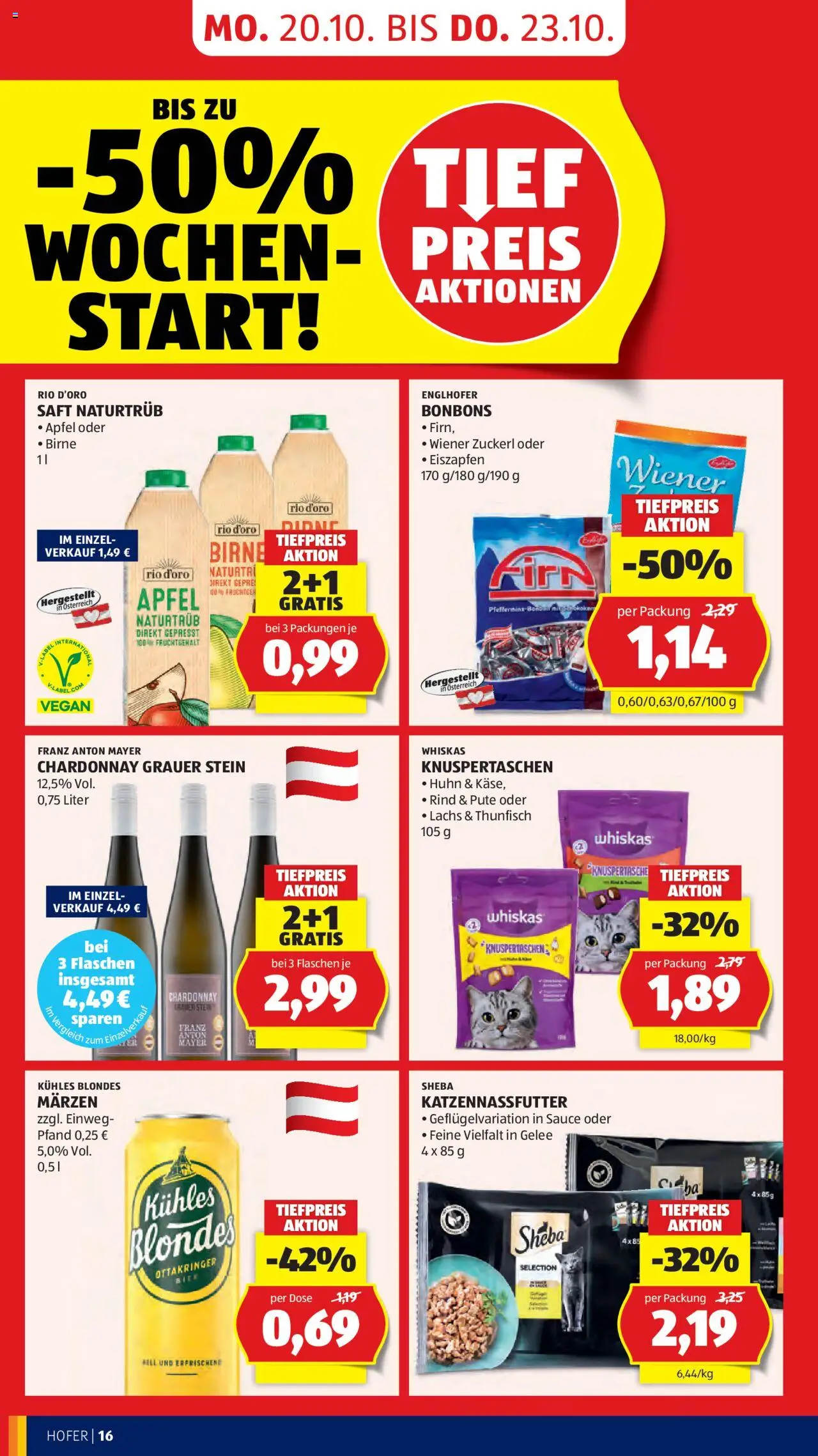 Hofer AT akciós ujság - amely érvényes a következő dátumtól: 17.10.2025 | Oldal: 18 | Termékek: Whiskas, Vegán