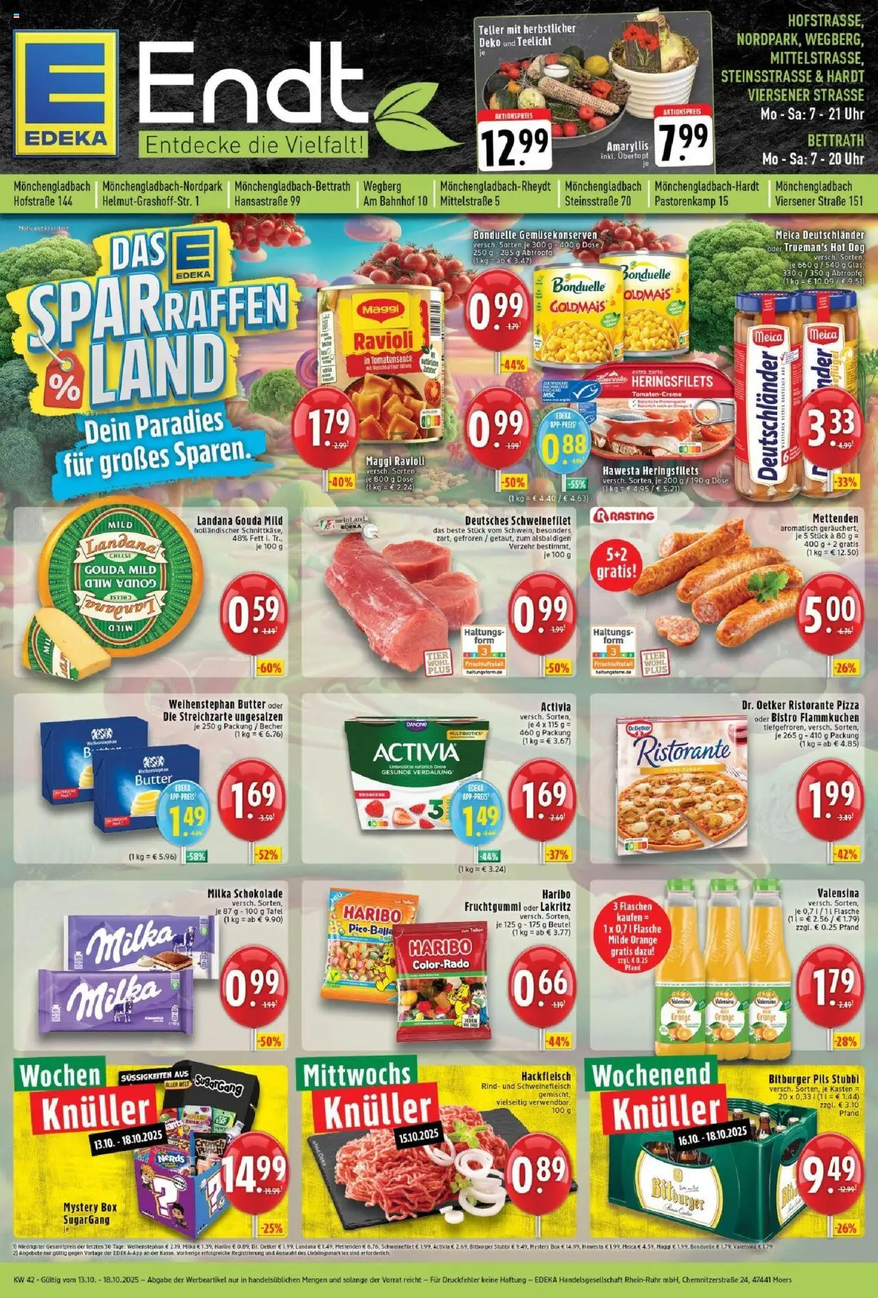 Edeka prospekt Mönchengladbach	 – gültig ab 13.10.2025 | Seite: 1 | Produkte: Bitburger, Milka schokolade, Pizza, Uhr