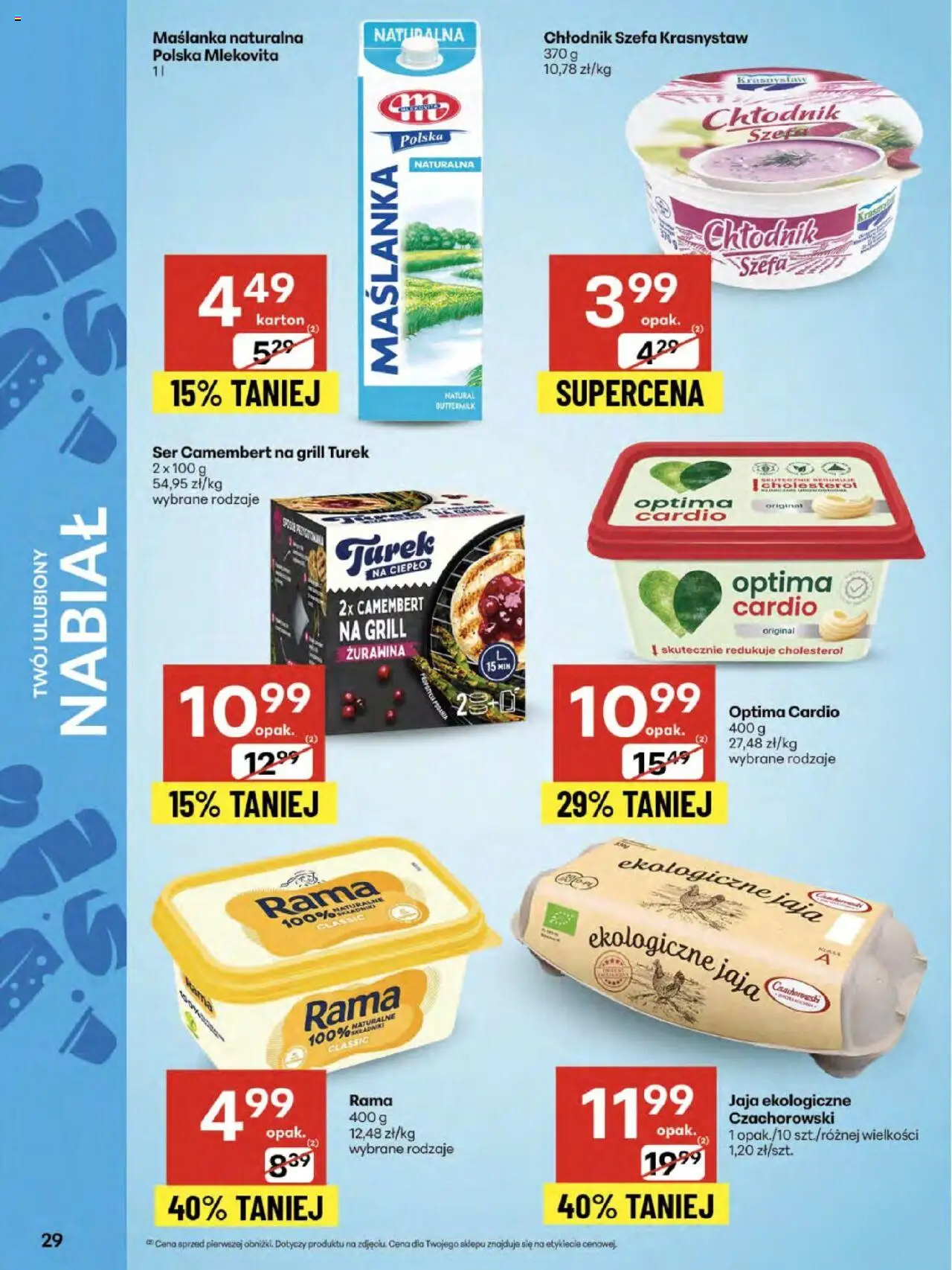 Delikatesy Centrum Gazetka od 07.08.2025 | Strona: 29 | Produkty: Maślanka, Ser camembert, Optima cardio, Jaja