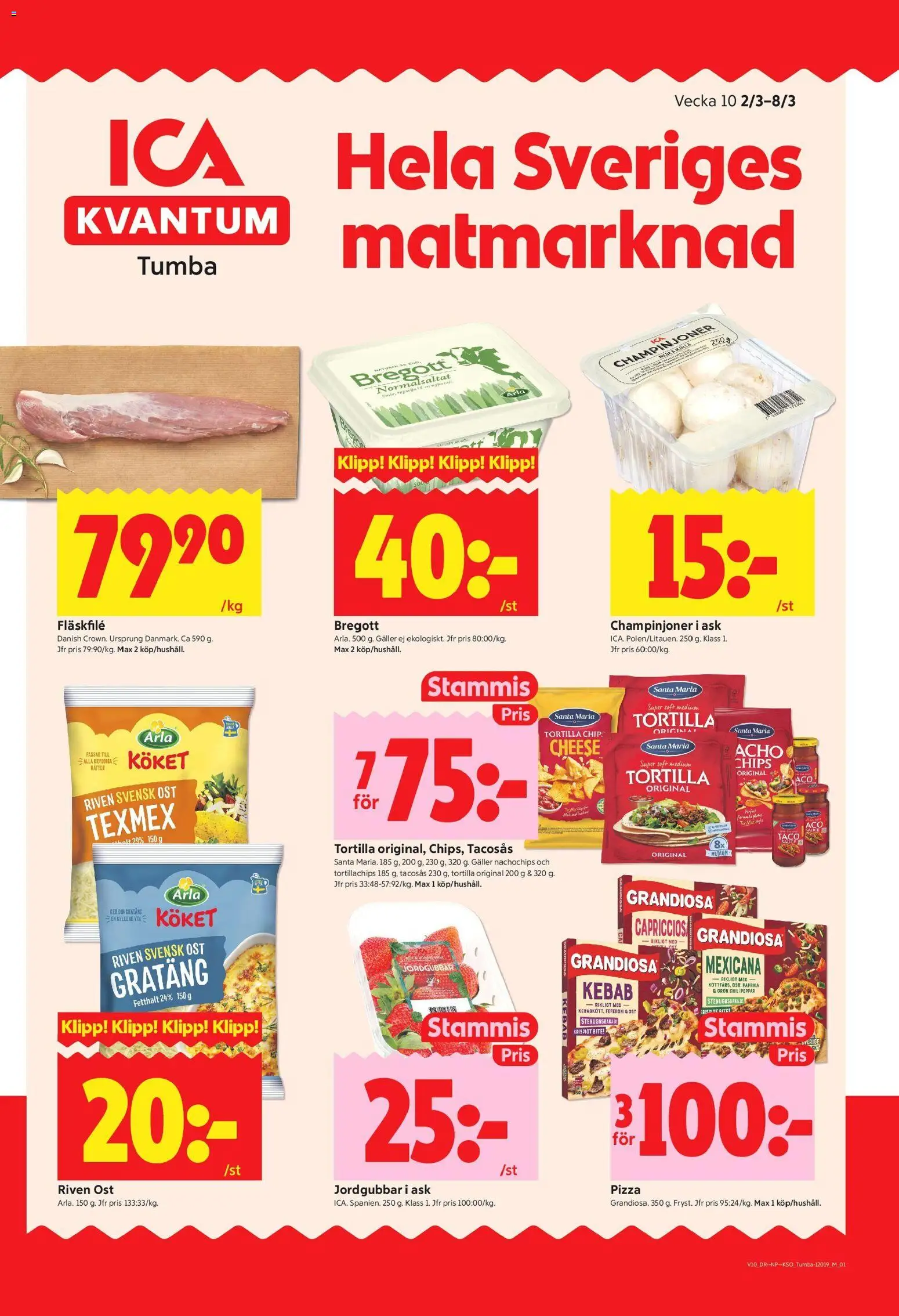 ICA Kvantum reklamblad aktuell från 02.03.2026 | Sida: 1 | Produkter: Tortilla, Chips, Champinjoner, Jordgubbar