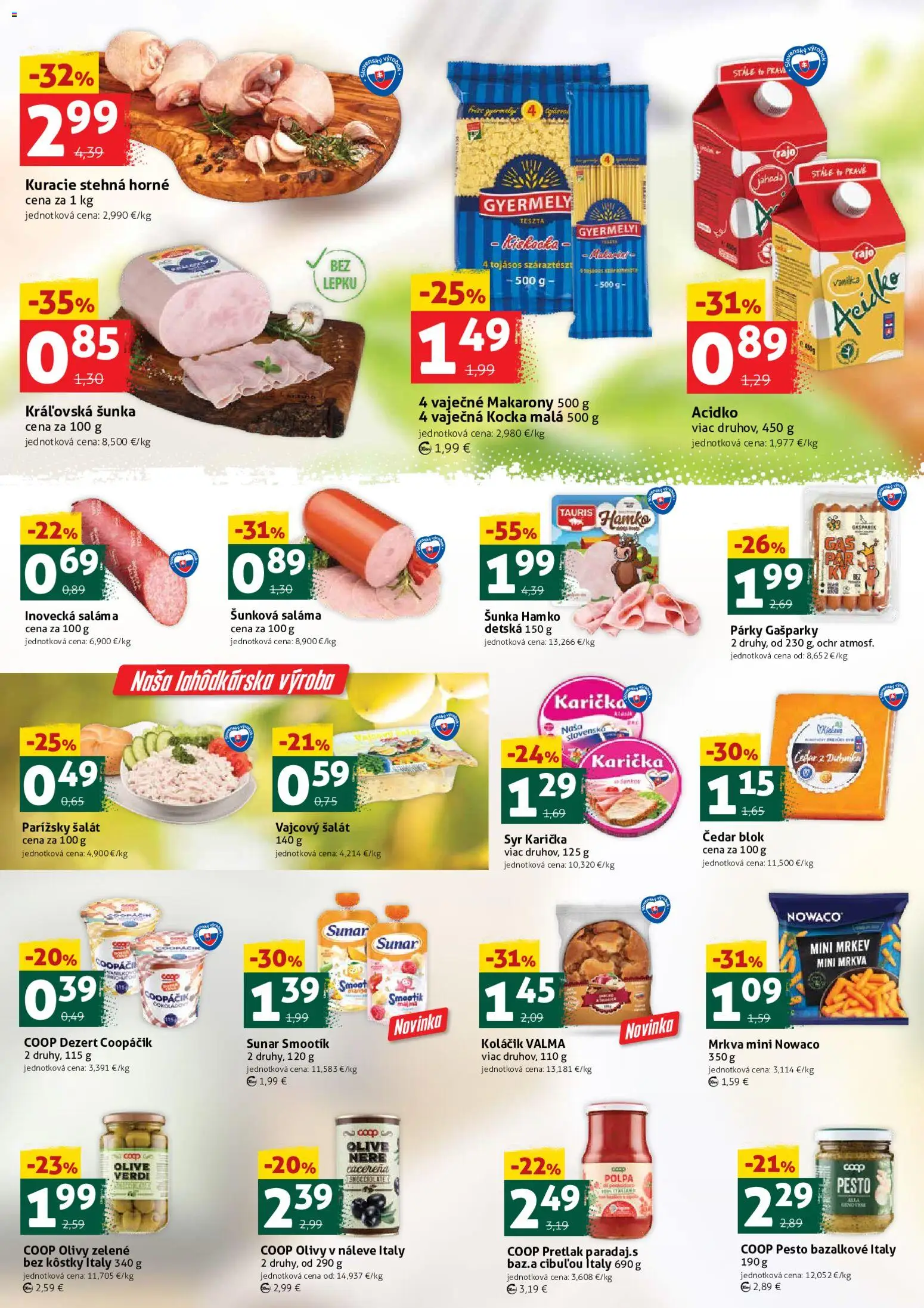 Nové COOP Jednota akcie – leták je platný od 23.01.2026 | Strana: 2 | Produkty: Saláma, Šunka, Mrkva, Šalát