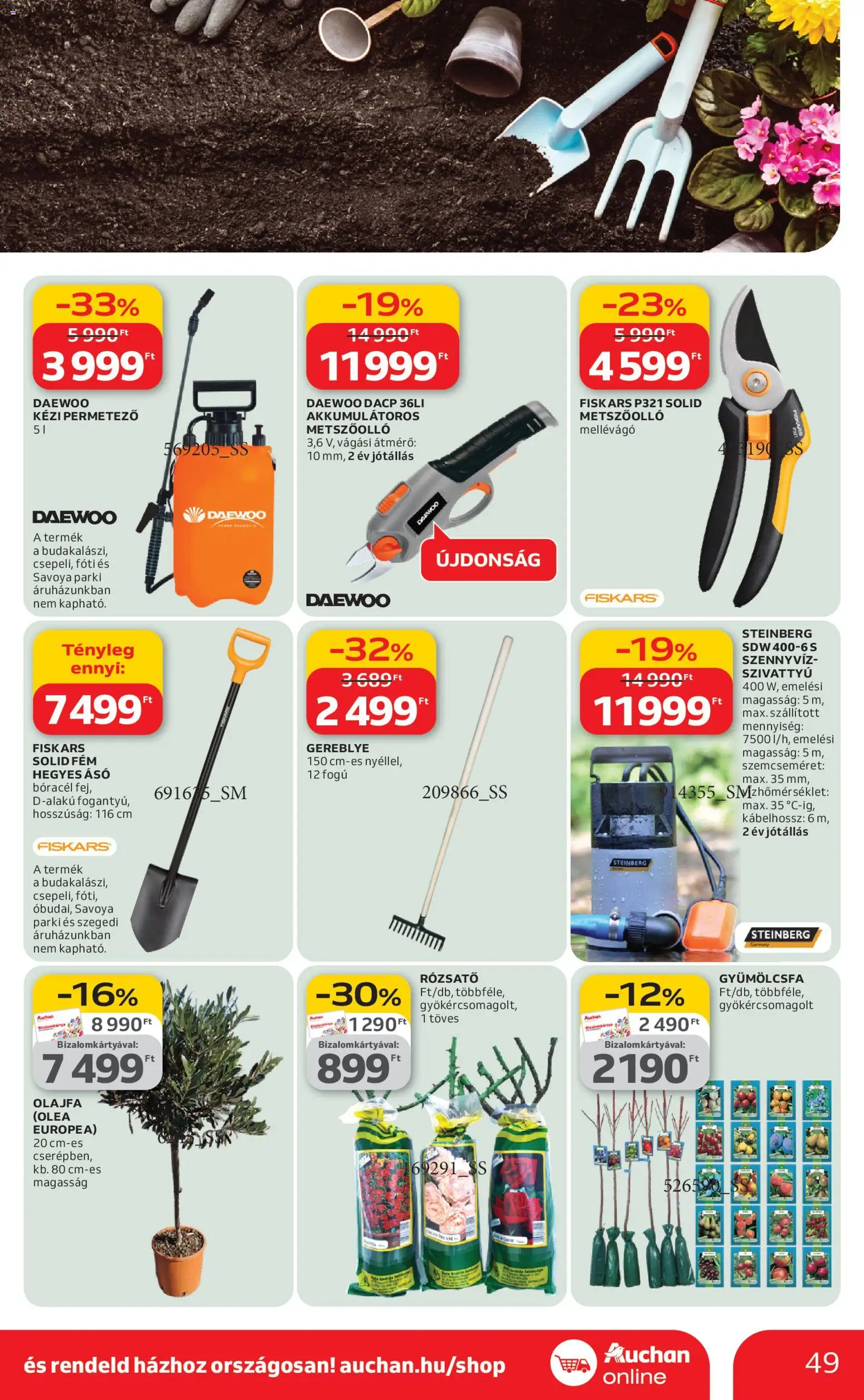 Auchan akciós ujság - amely érvényes a következő dátumtól: 19.02.2026 | Oldal: 49 | Termékek: Permetező, Szivattyú, Kézi permetező, Metszőolló