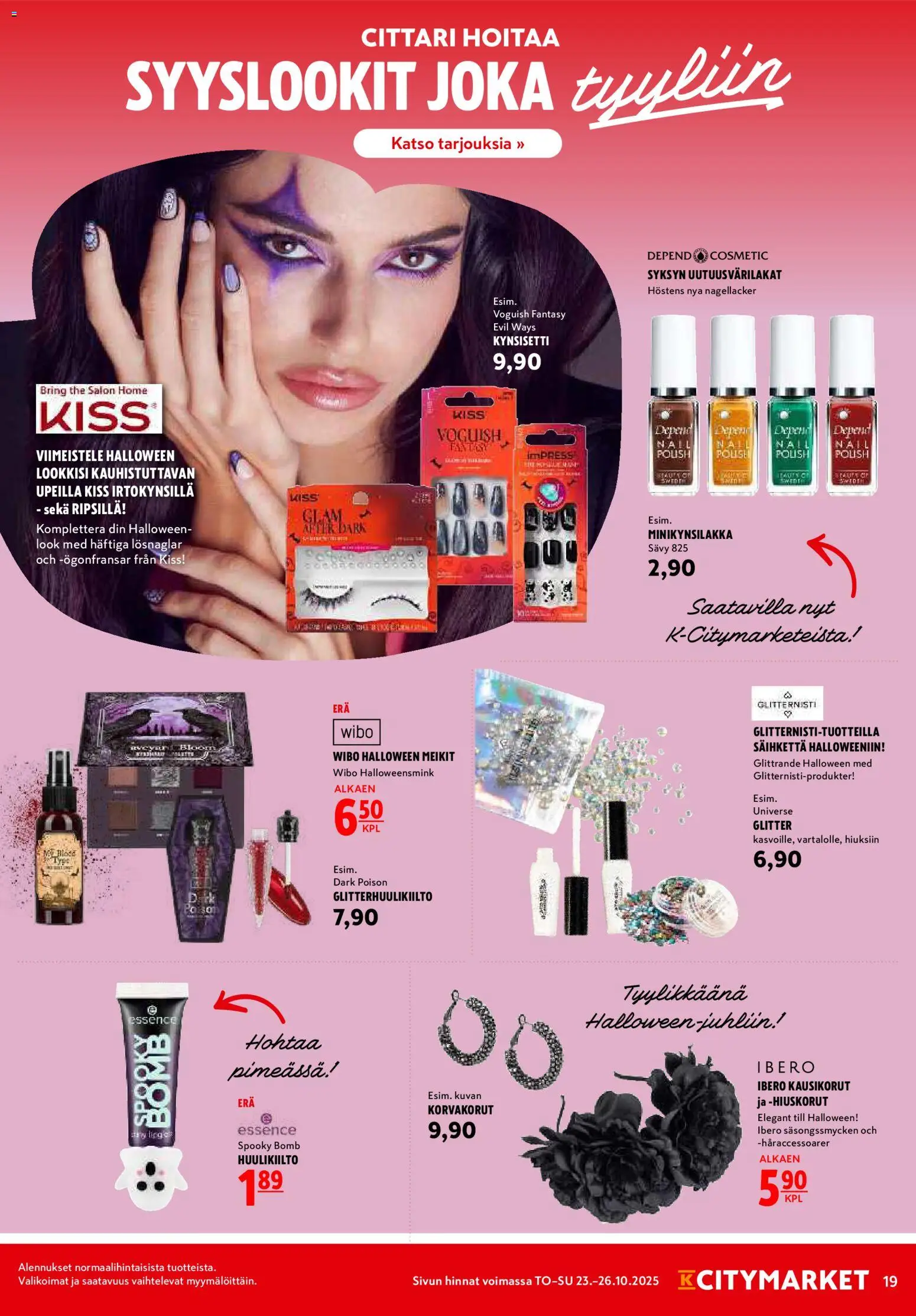 K-Citymarket tarjoukset – voimassa 23.10.2025 alkaen | Sivu: 19 | Tuotteet: Huulikiilto, Korvakorut